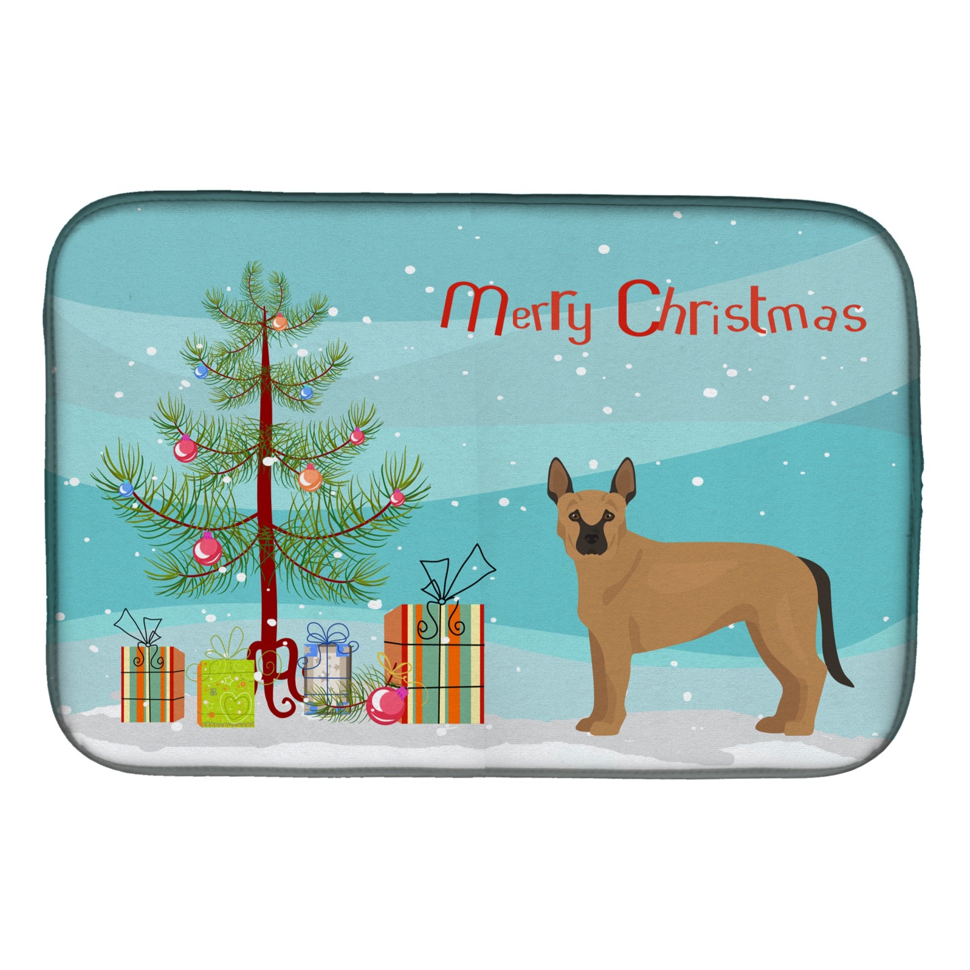 Tan German Shepherd Mastiff Mix Christmas Tree Dish Drying Mat