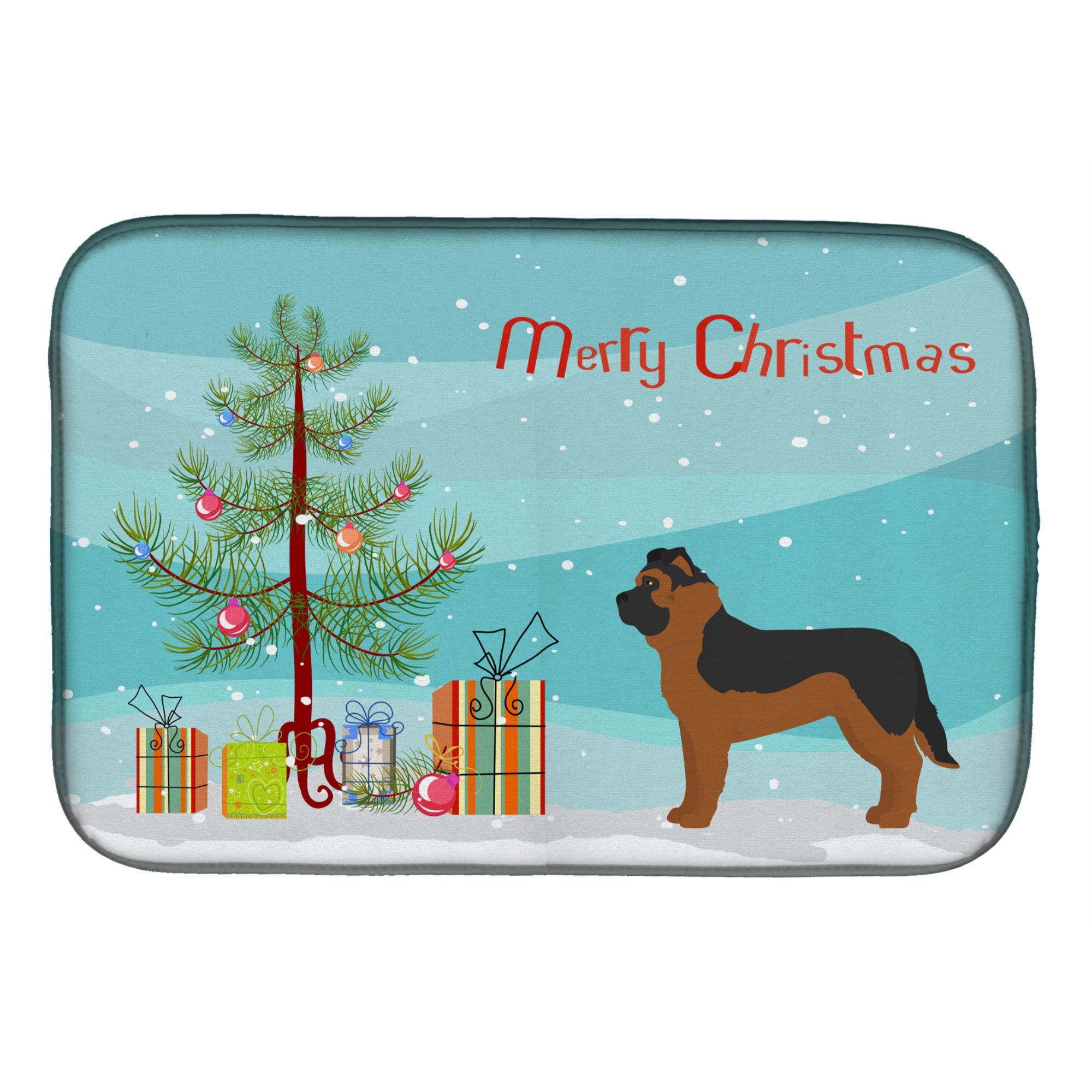 Black German Shepherd Mastiff Mix Christmas Tree Dish Drying Mat