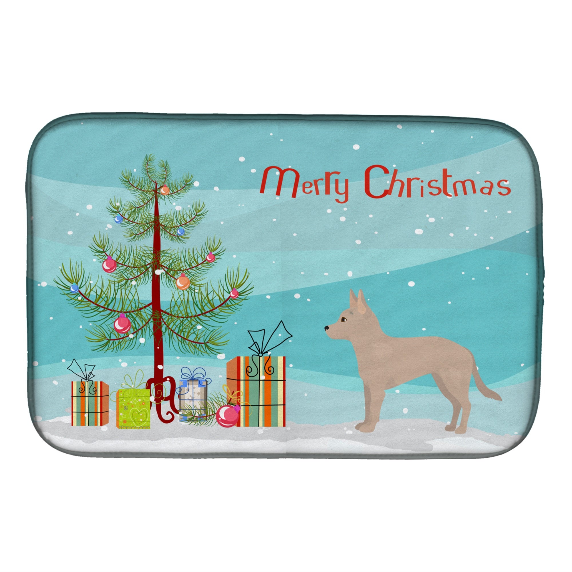 Tan Jackhuahua Christmas Tree Dish Drying Mat