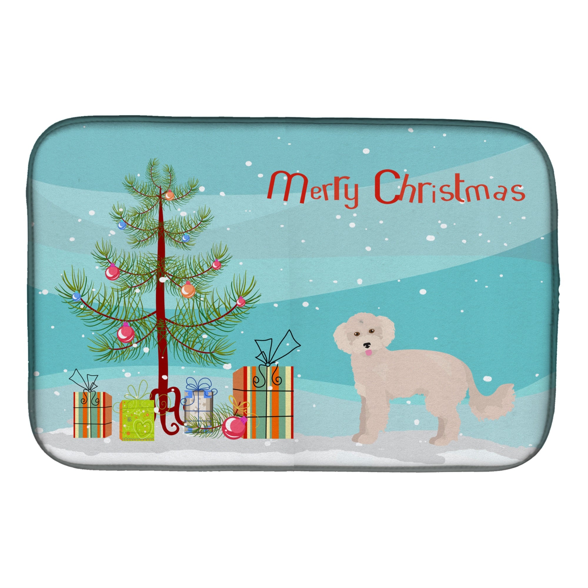 Maltipoo Christmas Tree Dish Drying Mat