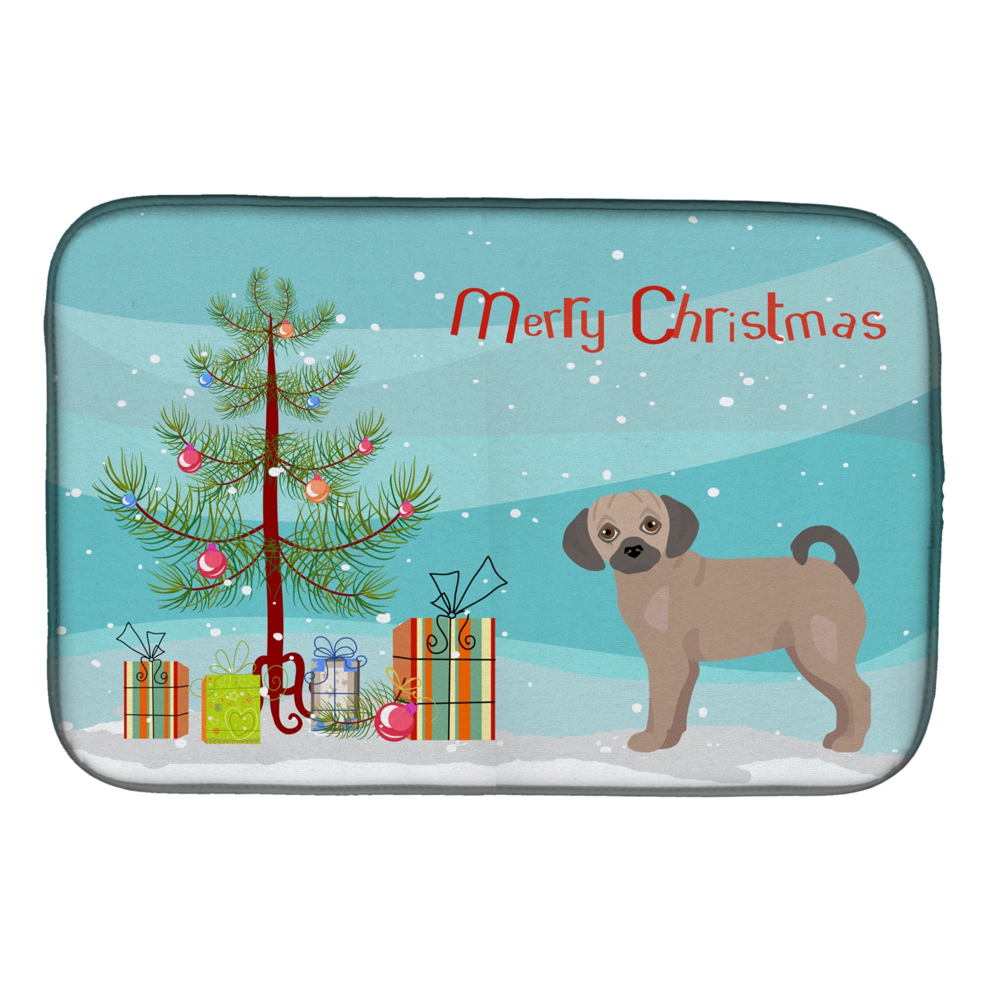 Fawn Puggle Christmas Tree Dish Drying Mat