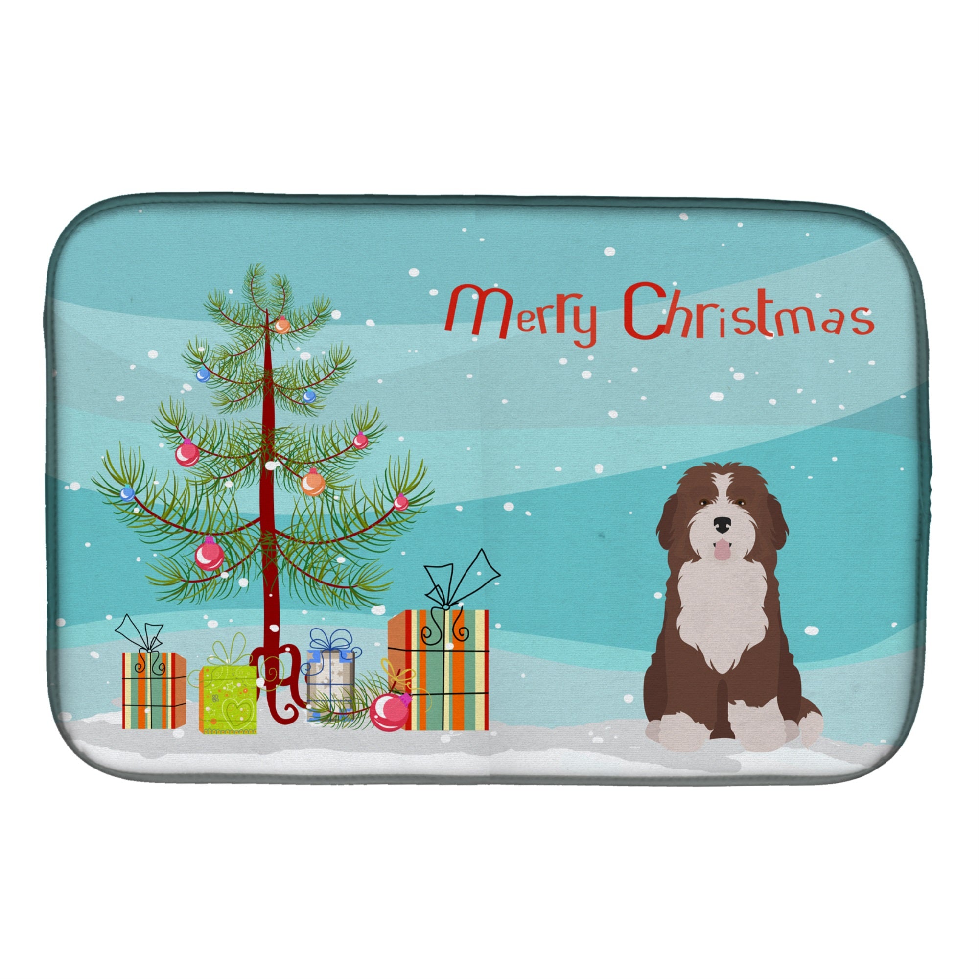 Bernedoodle #2 Christmas Tree Dish Drying Mat