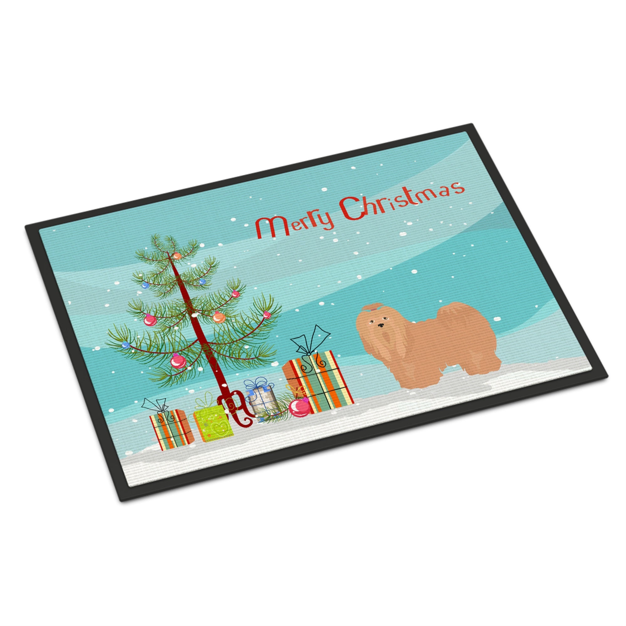 Tan Lhasa Apso Christmas Tree Indoor Or Outdoor Mat 24X36
