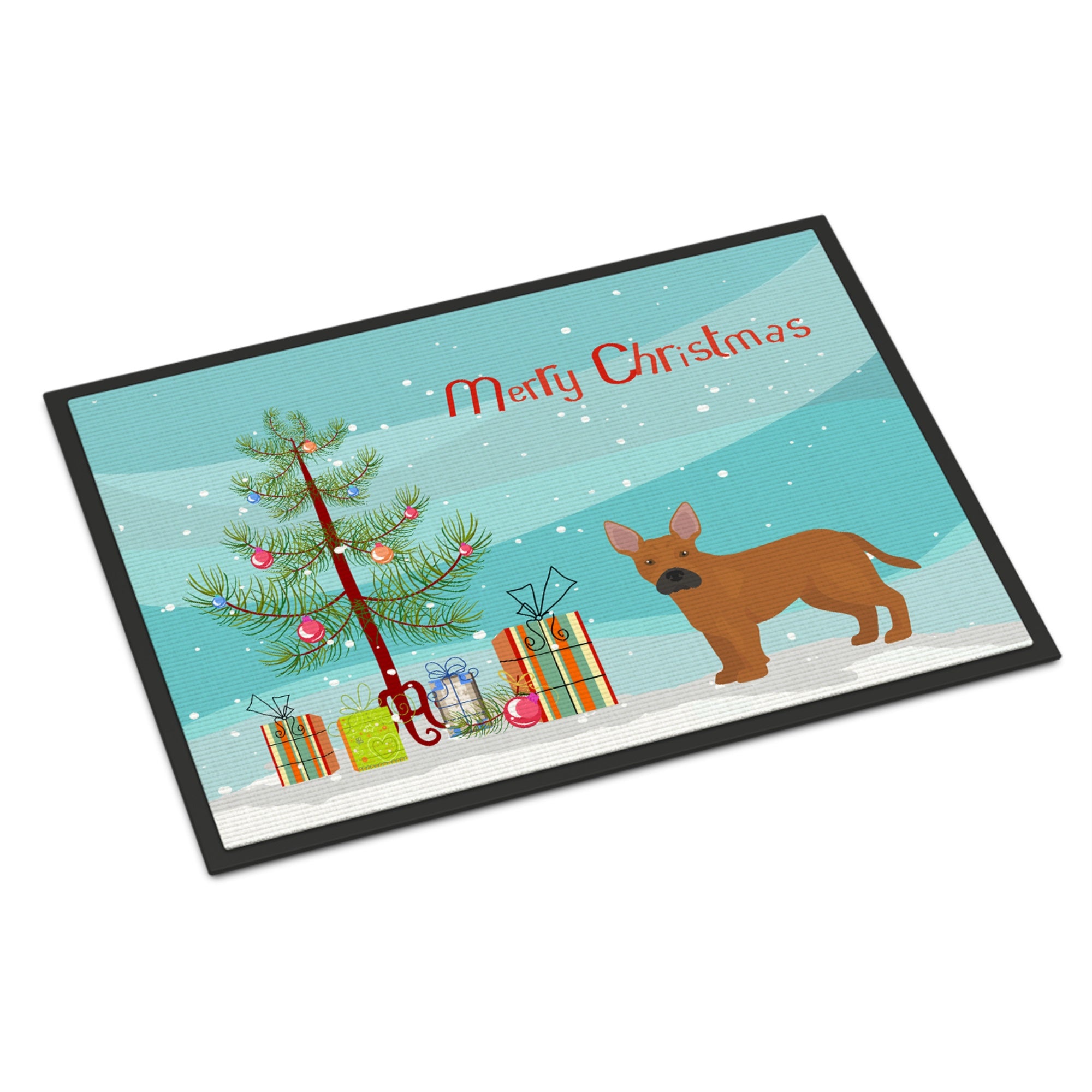 Tan French Bulldog Pit Bull Mix Christmas Tree Indoor Or Outdoor Mat 24X36