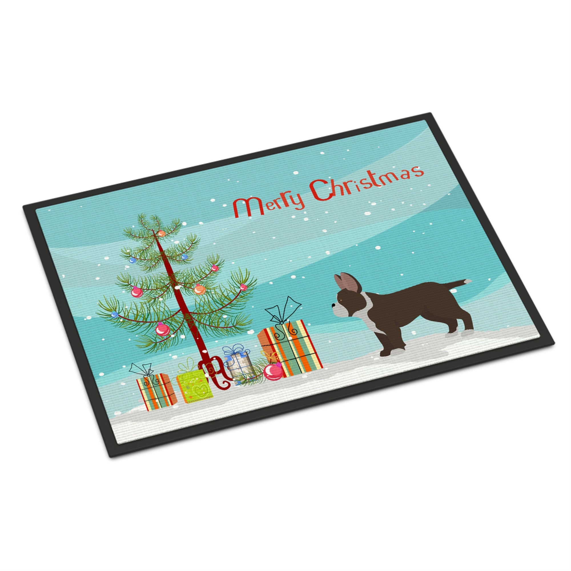 Black French Bulldog Pit Bull Mix Christmas Tree Indoor Or Outdoor Mat 24X36