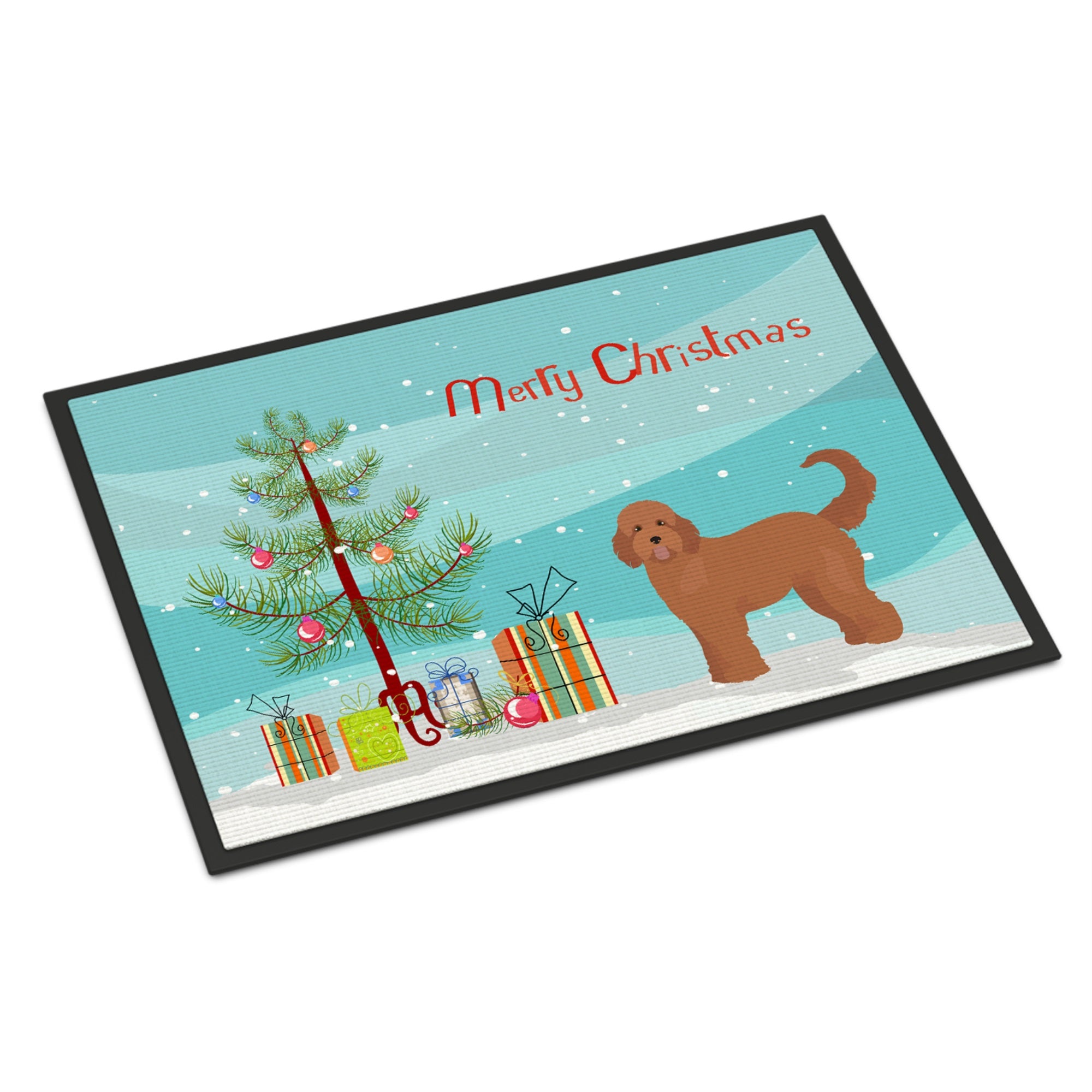 Tan Goldendoodle Christmas Tree Indoor Or Outdoor Mat 24X36