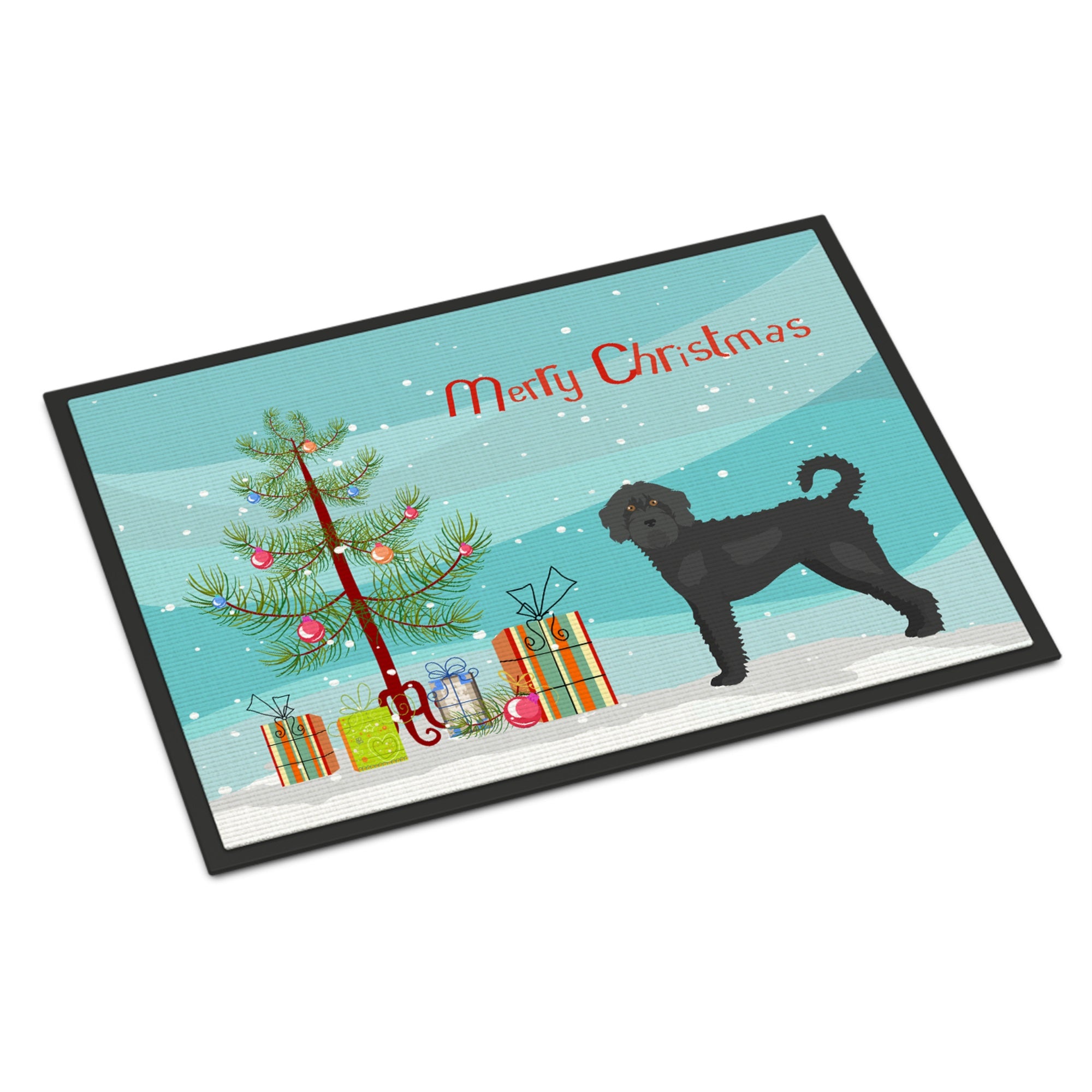Black Labradoodle Christmas Tree Indoor Or Outdoor Mat 24X36