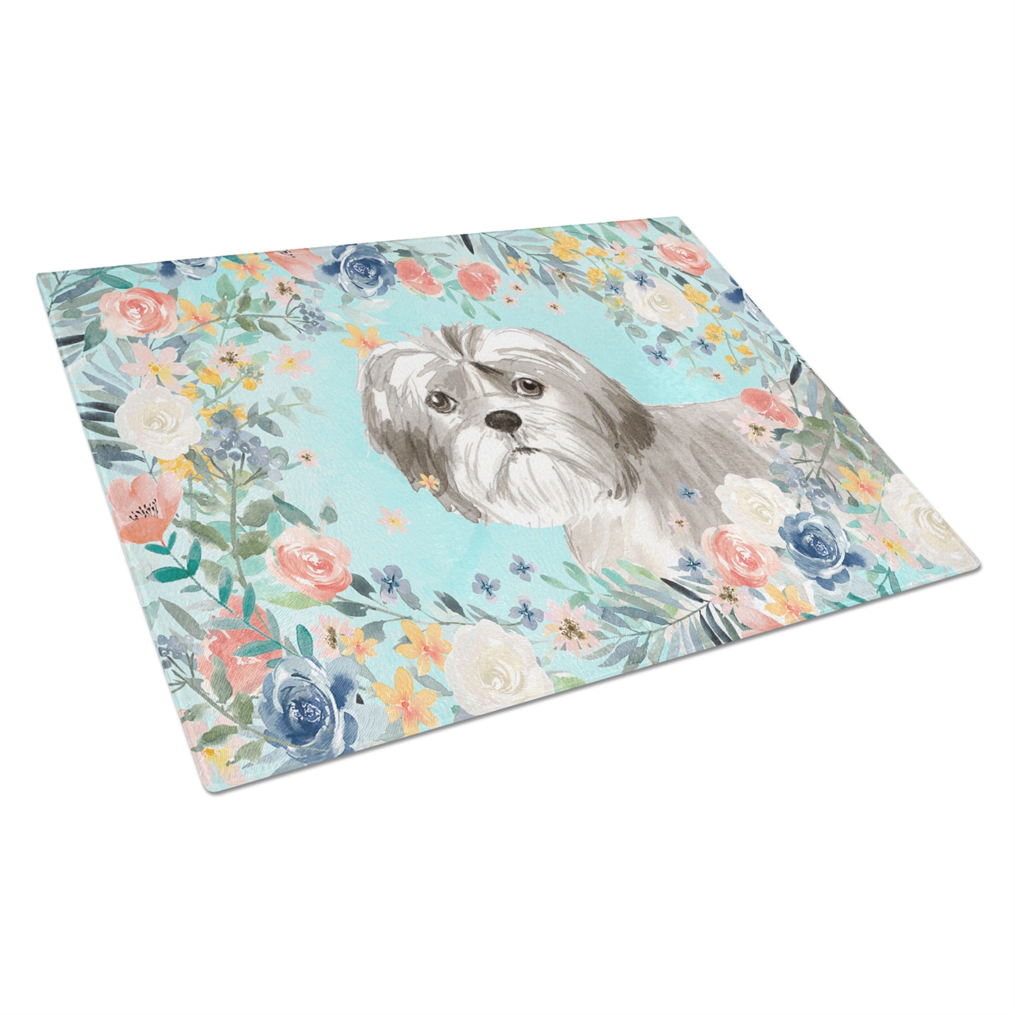 Shih Tzu Puppy Glass Cutting Board Large