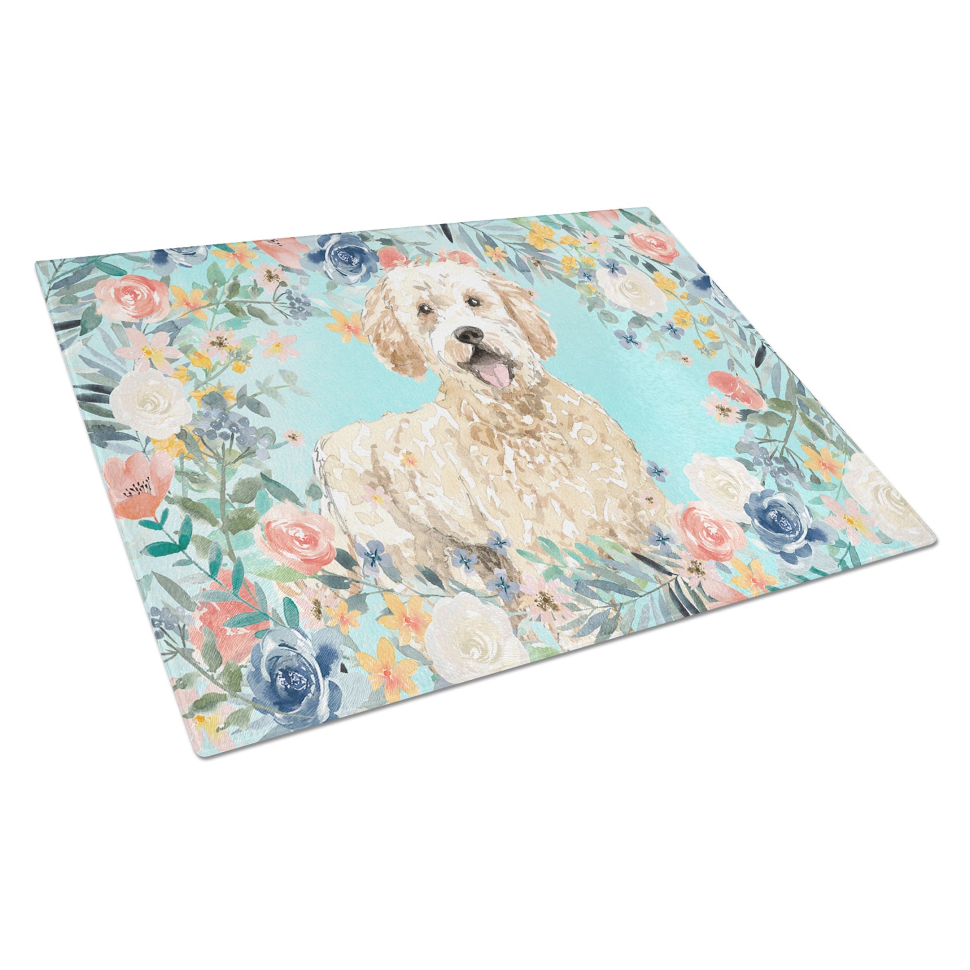 Goldendoodle Glass Cutting Board Large