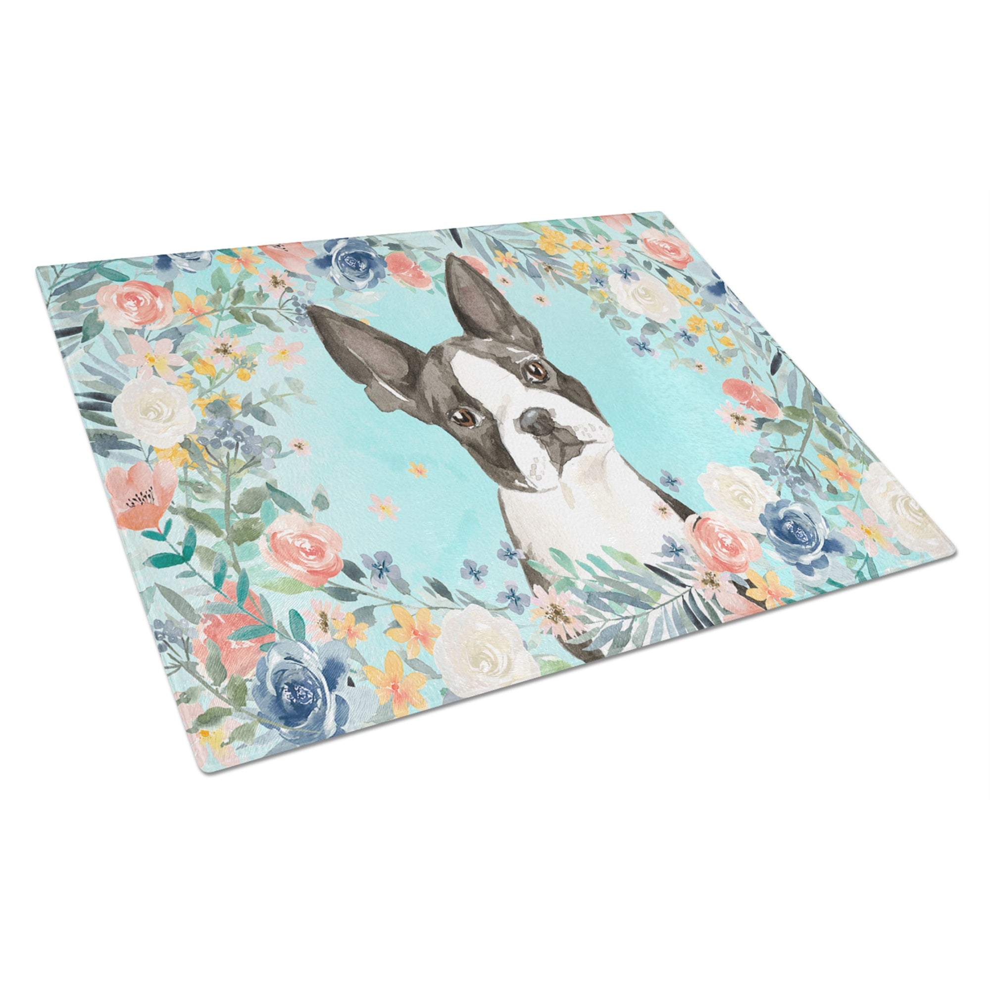 Boston Terrier Glass Cutting Board Large