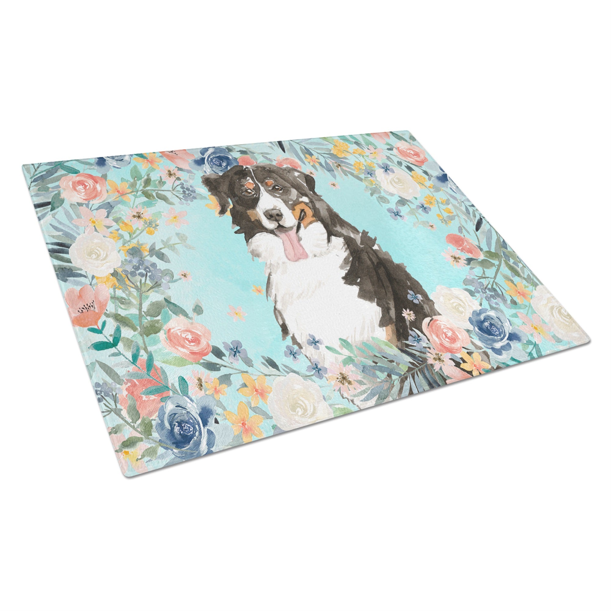 Bernese Mountain Dog Glass Cutting Board Large