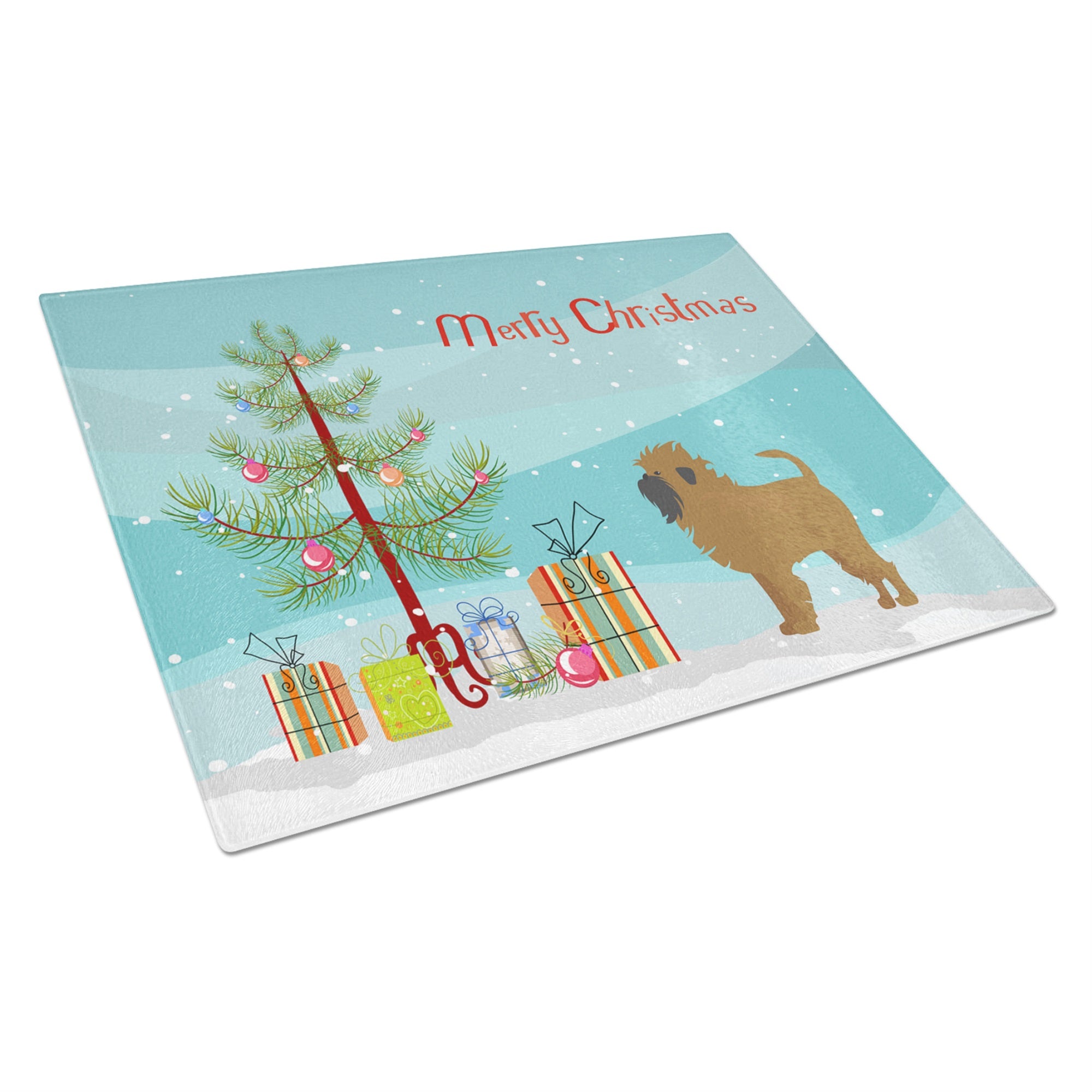 Tan Affenpinscher Christmas Tree Glass Cutting Board Large