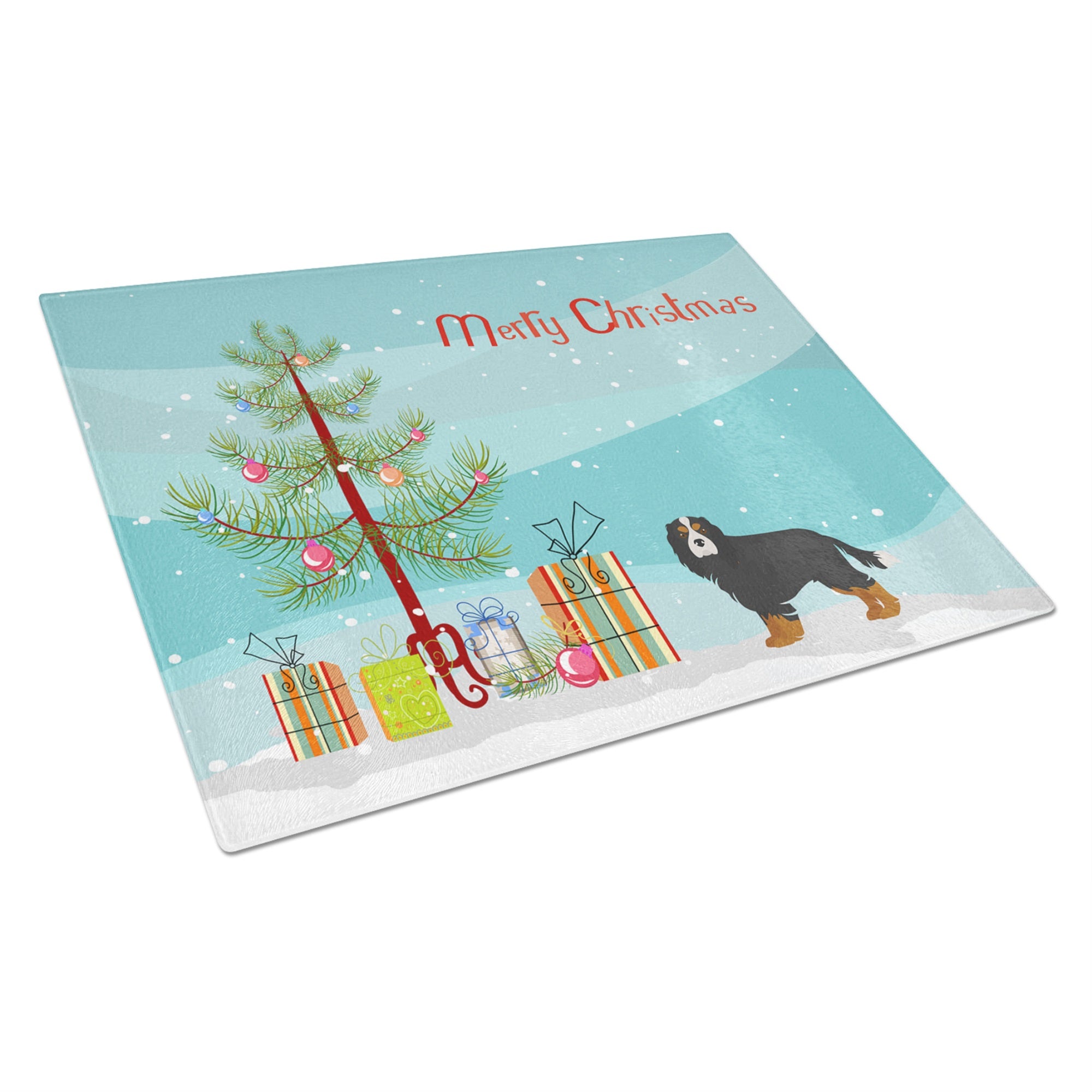 Cavalier King Charles Spaniel Tricolor Christmas Tree Glass Cutting Board Large