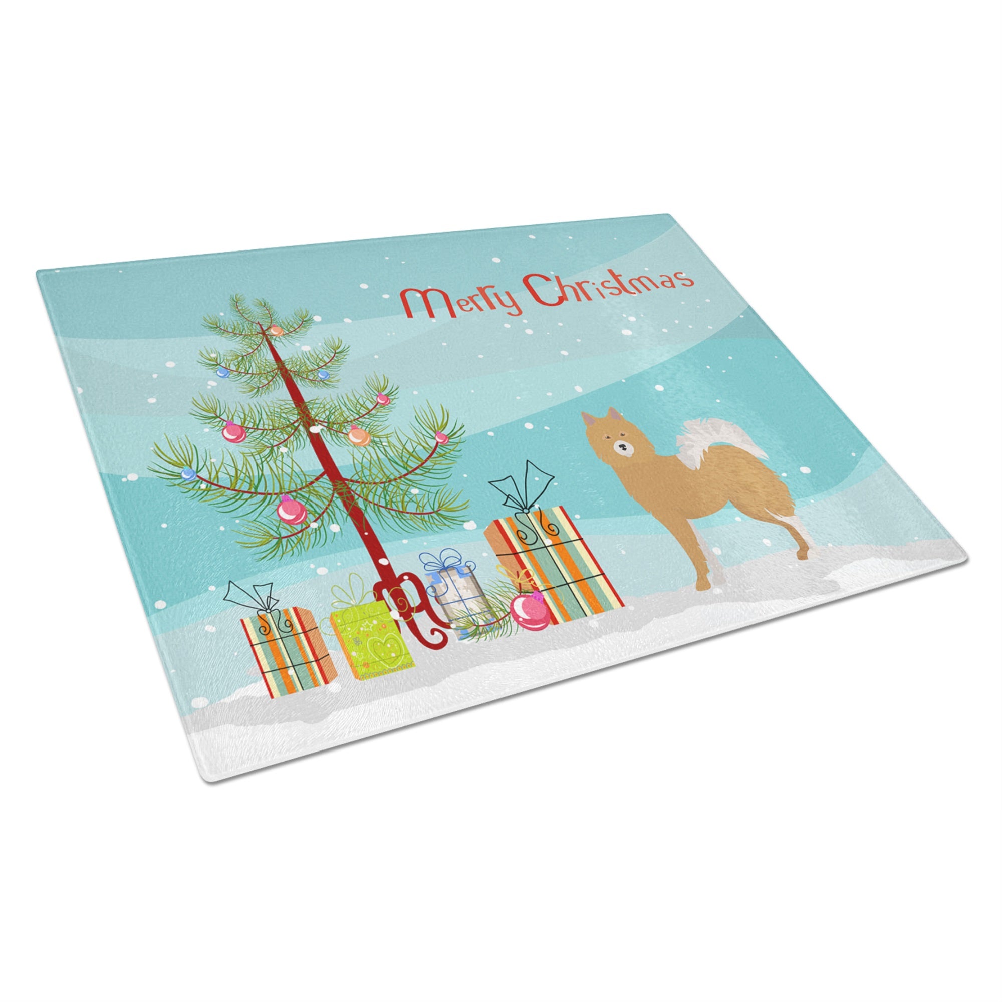 Brown & White Elo Dog Christmas Tree Glass Cutting Board Large