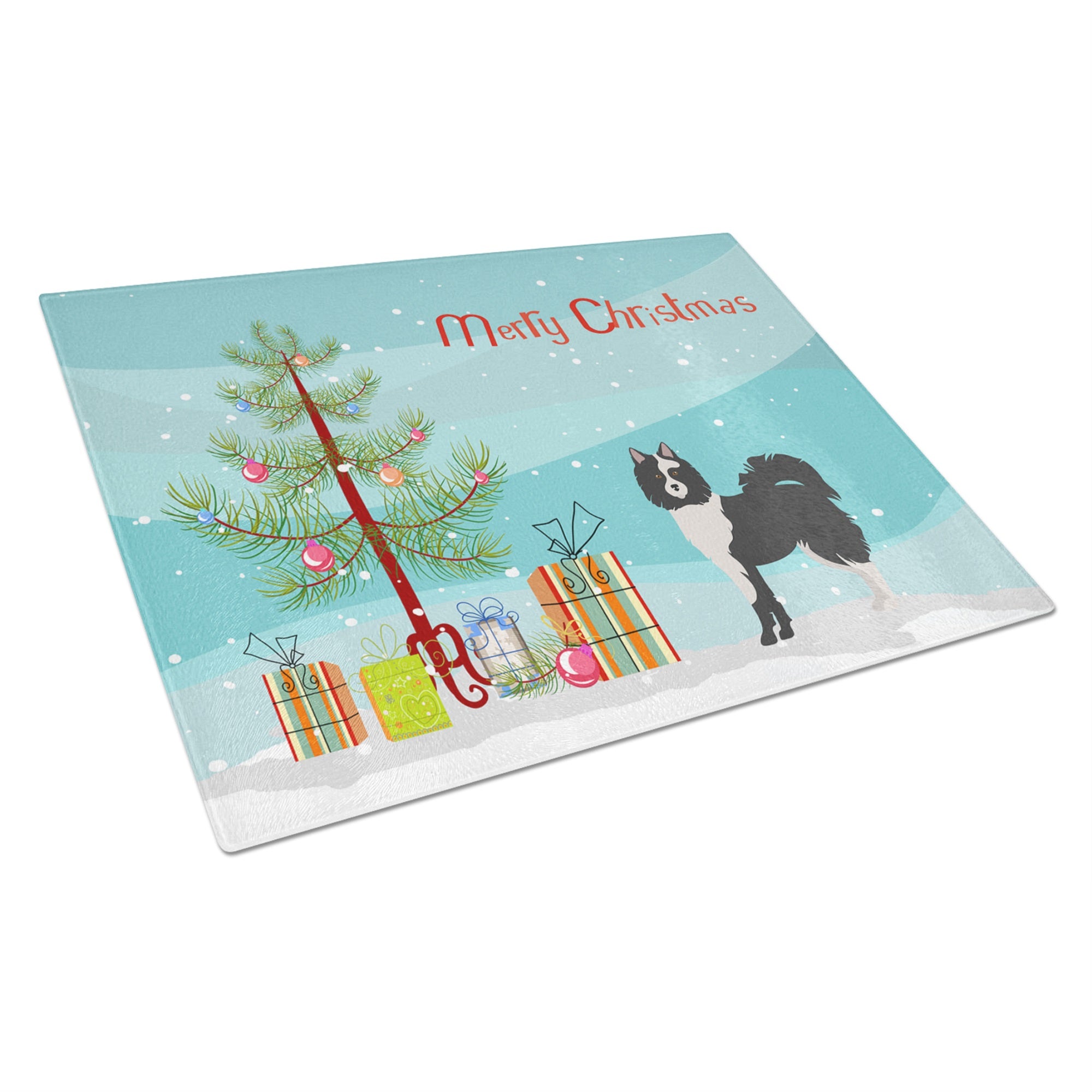 Black And White Elo Dog Christmas Tree Glass Cutting Board Large