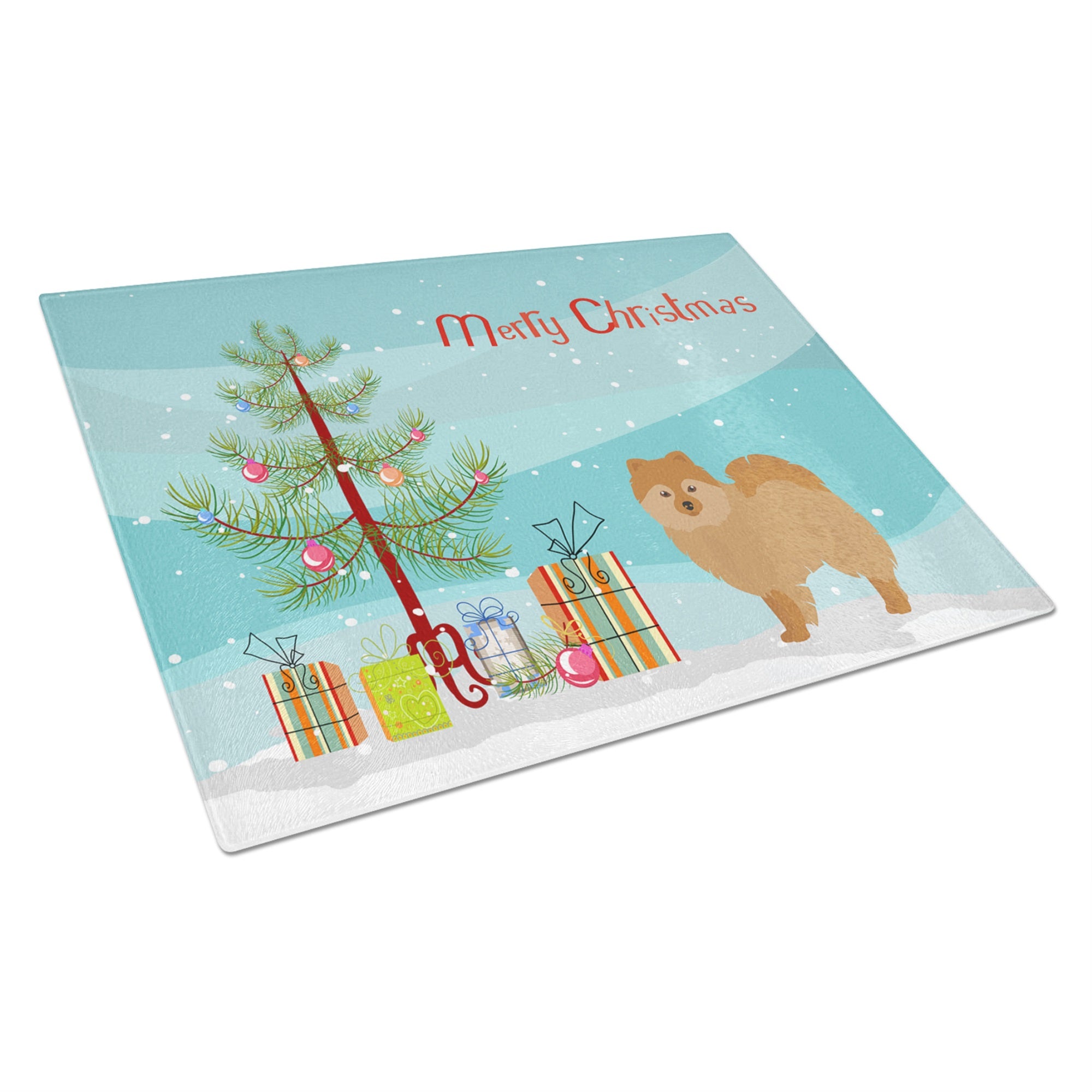 German Spitz Christmas Tree Glass Cutting Board Large