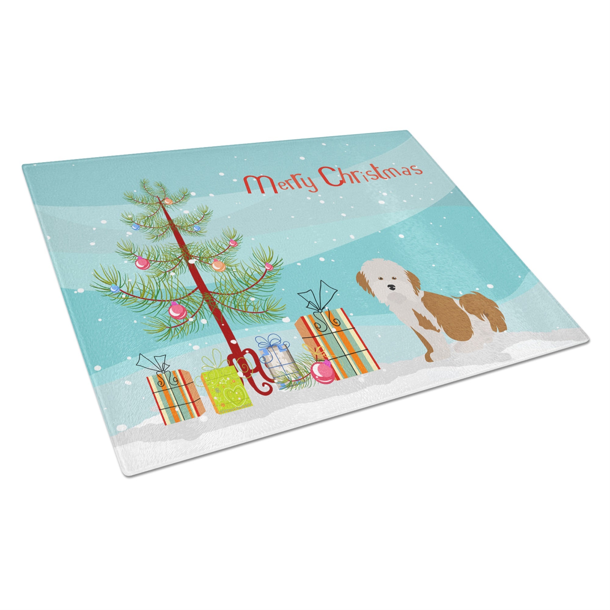 Havanese Christmas Tree Glass Cutting Board Large