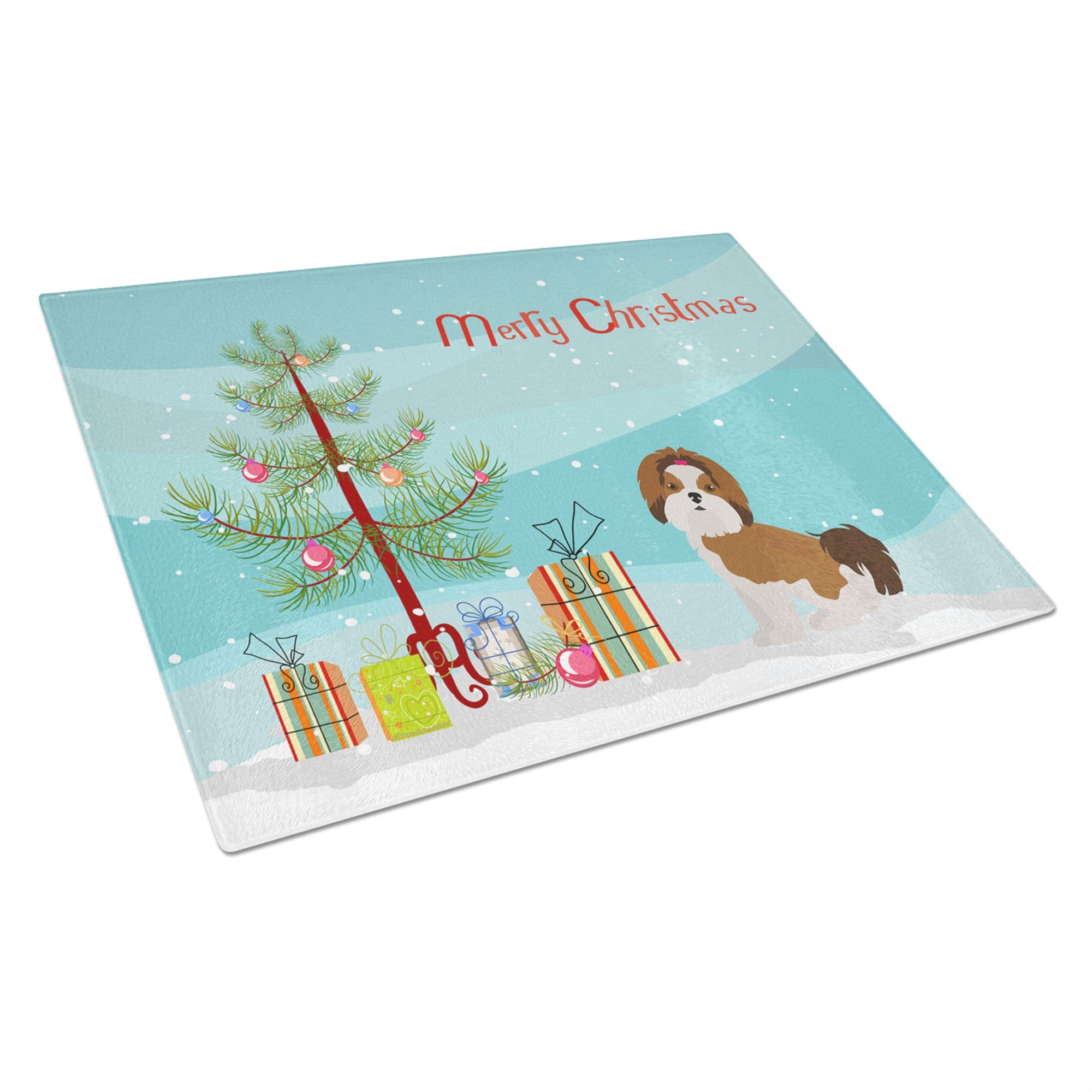 Imperial Shih Tzu Christmas Tree Glass Cutting Board Large