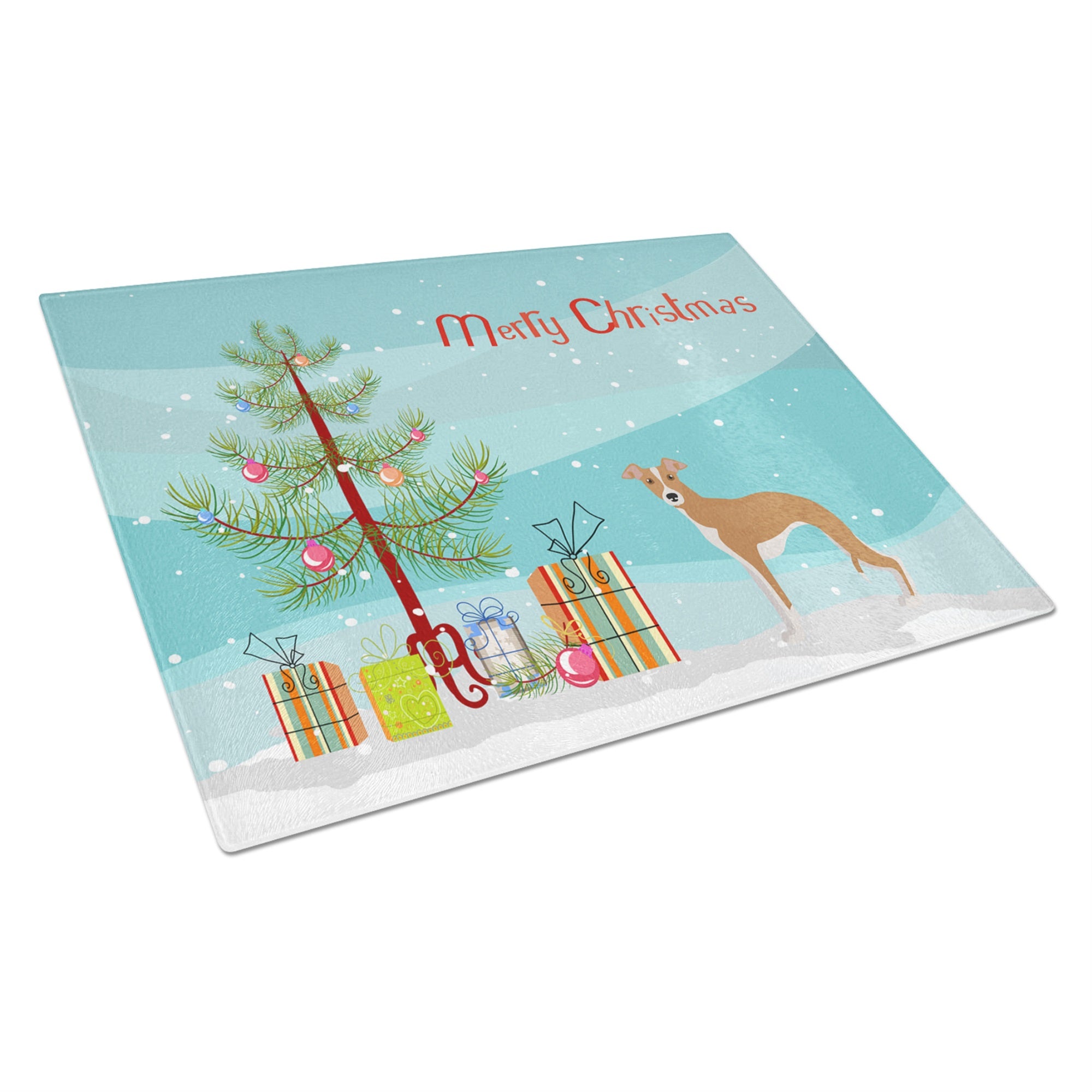 Italian Greyhound Christmas Tree Glass Cutting Board Large