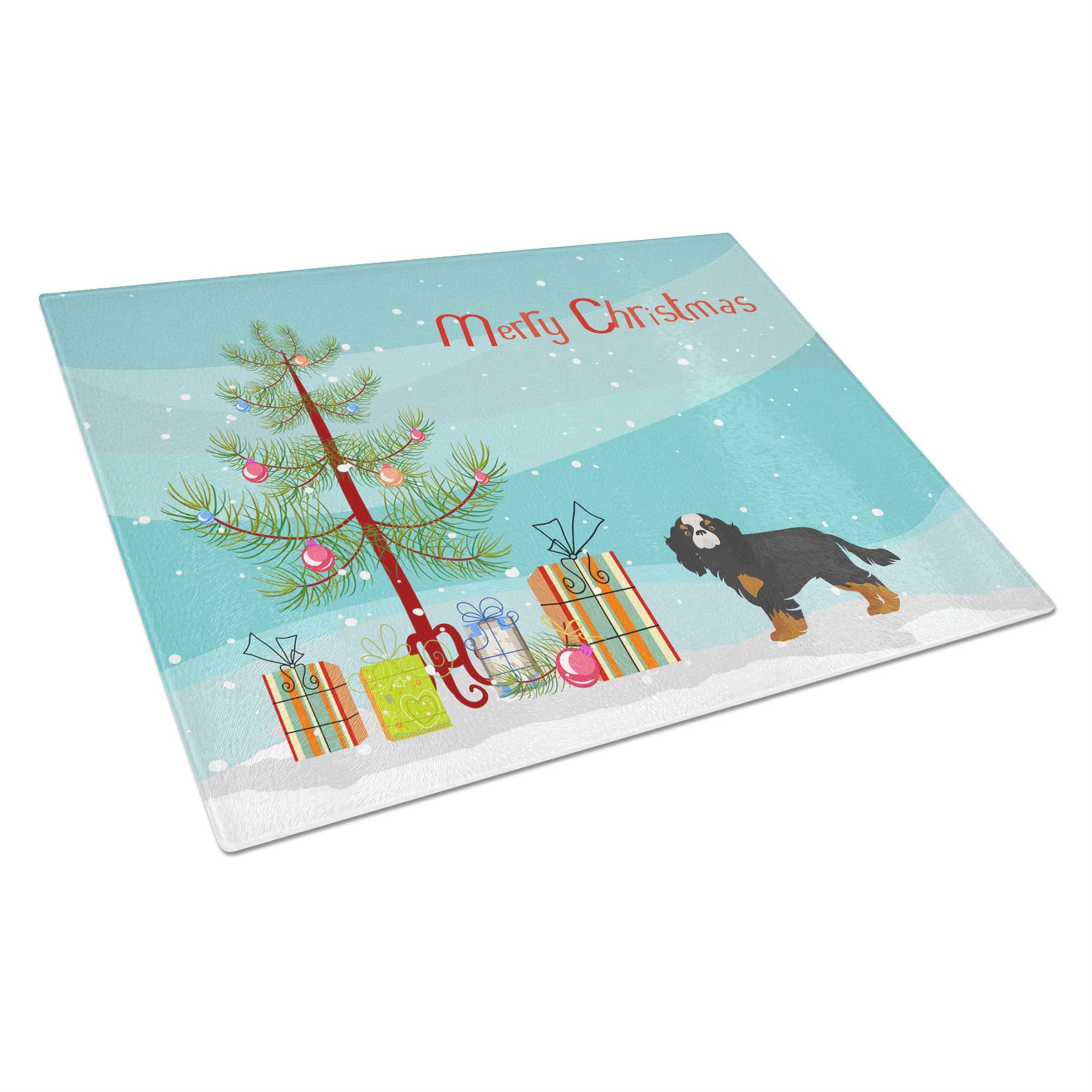 Cavalier King Charles Spaniel Christmas Tree Glass Cutting Board Large