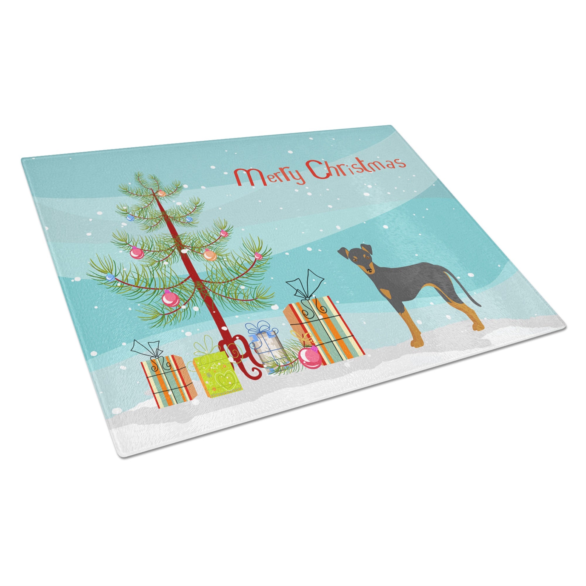 Manchester Terrier Christmas Tree Glass Cutting Board Large