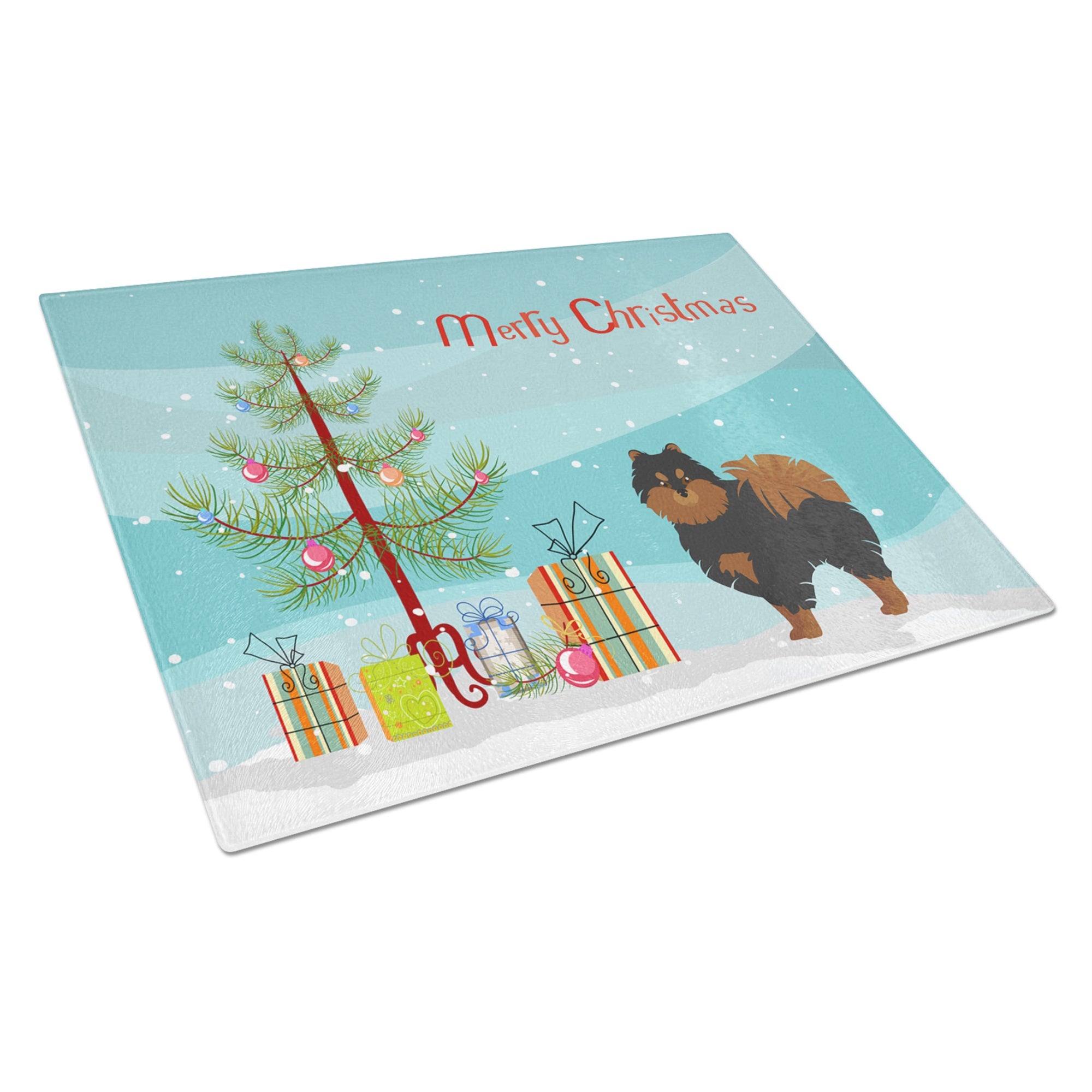 Pomeranian Christmas Tree Glass Cutting Board Large