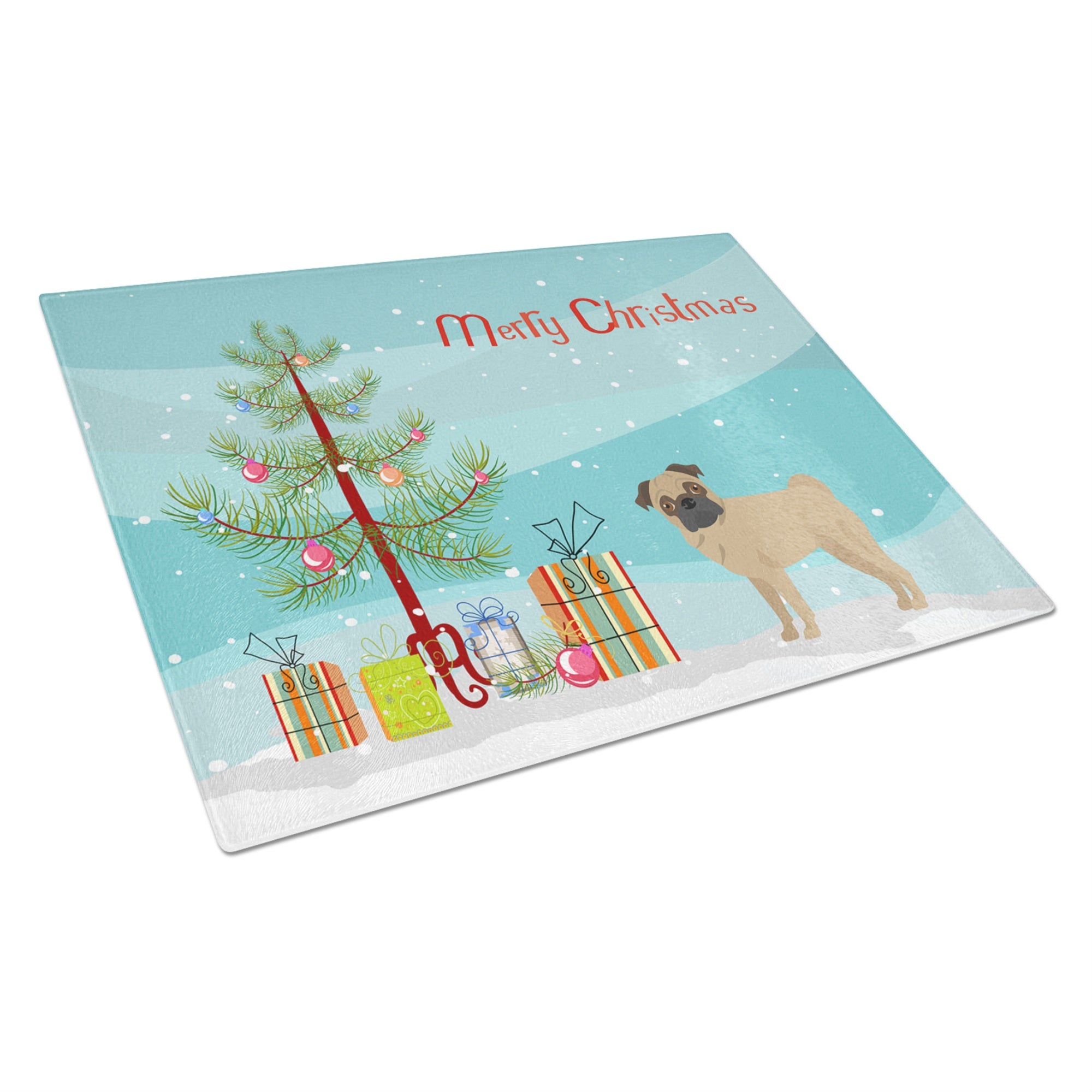 Pug Christmas Tree Glass Cutting Board Large