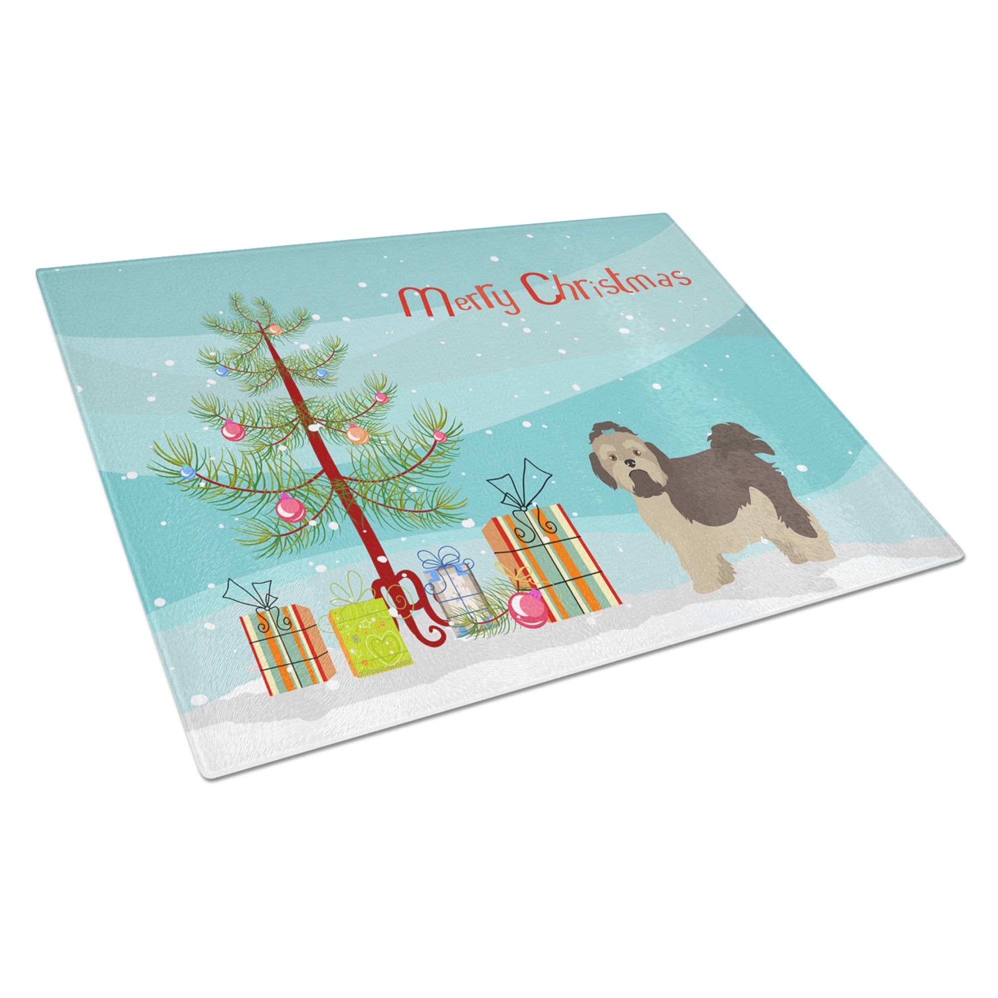 Russian Tsvetnaya Bolonka Lap Dog  Christmas Tree Glass Cutting Board Large