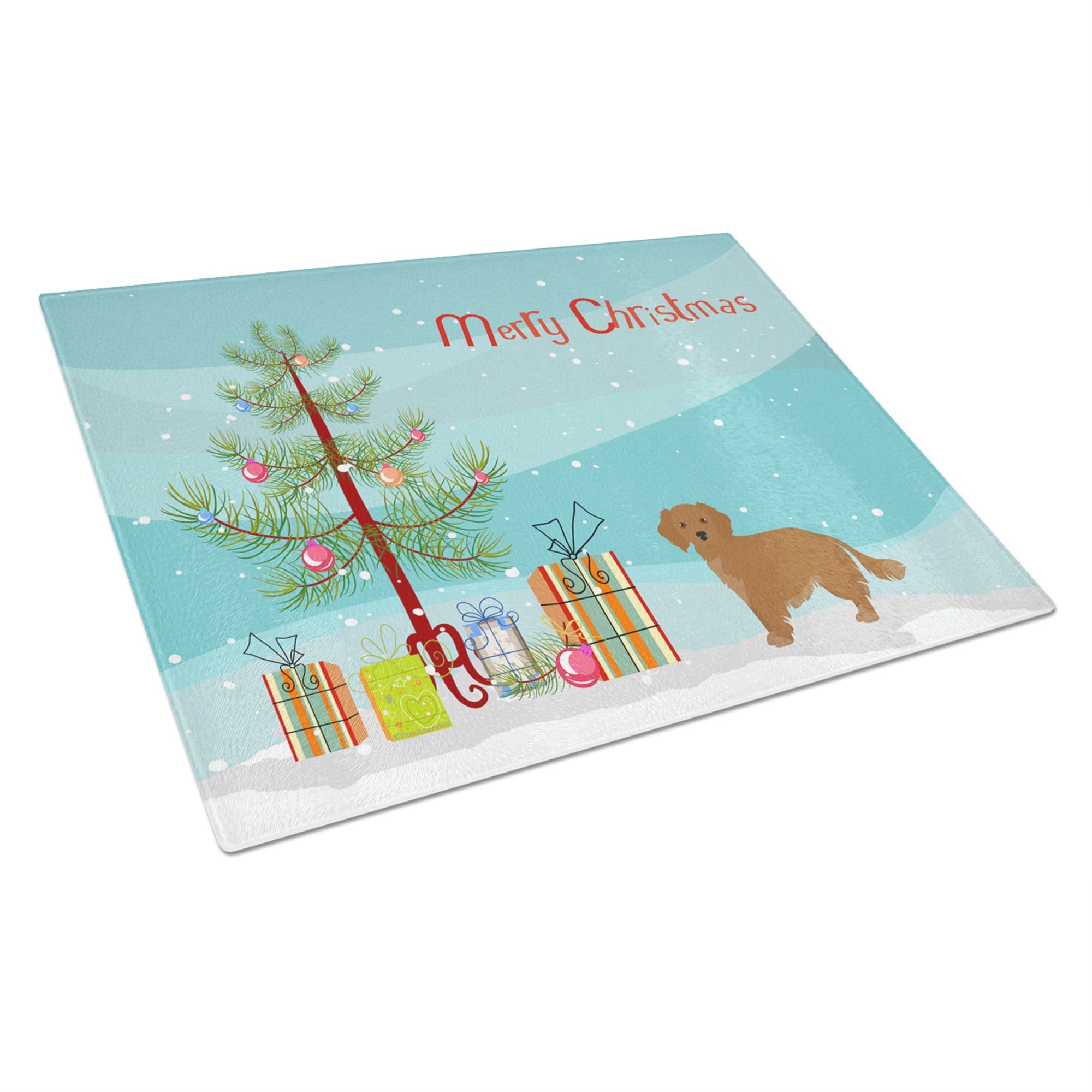 Small Greek Domestic Dog Kokoni Christmas Tree Glass Cutting Board Large