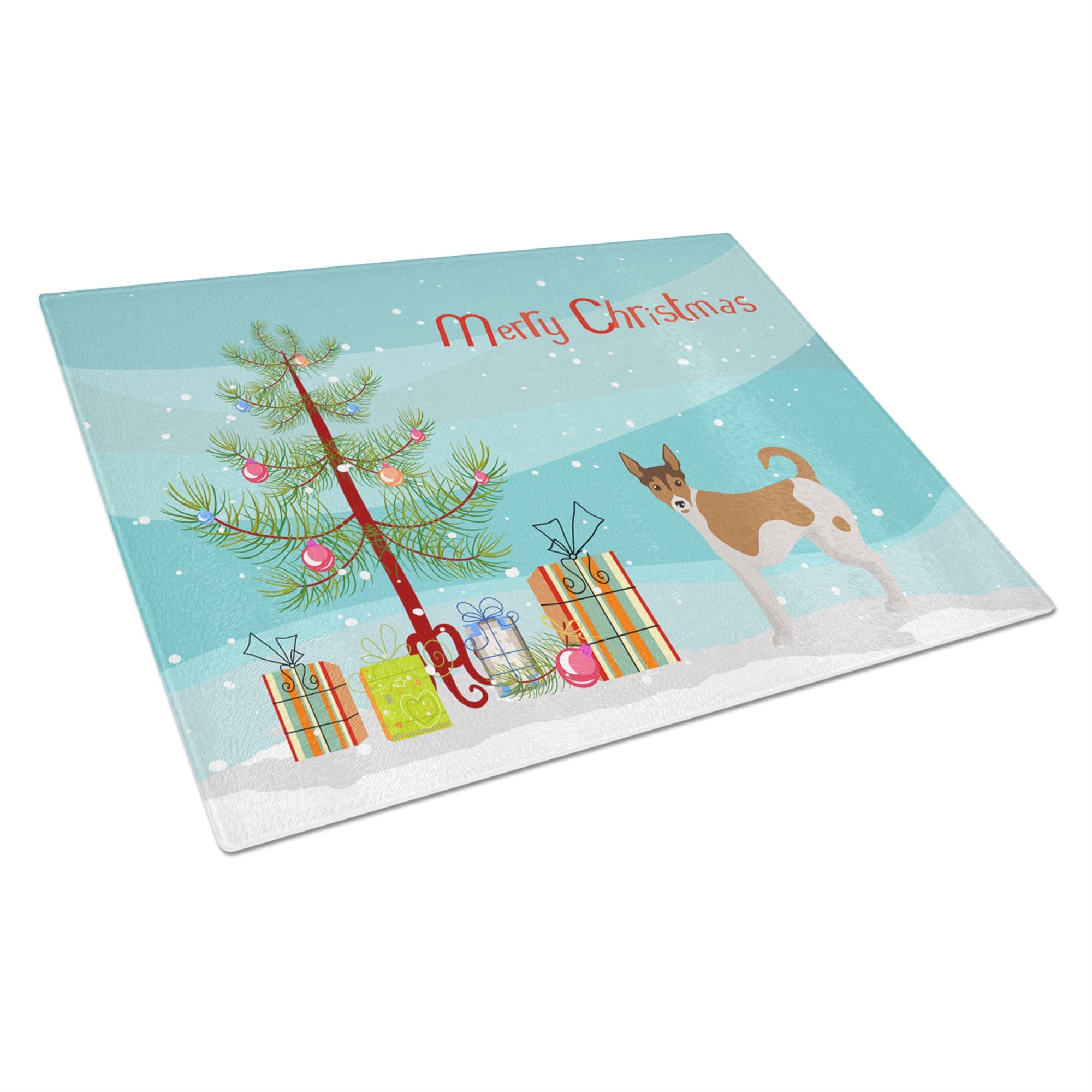 Tenterfield Terrier Christmas Tree Glass Cutting Board Large