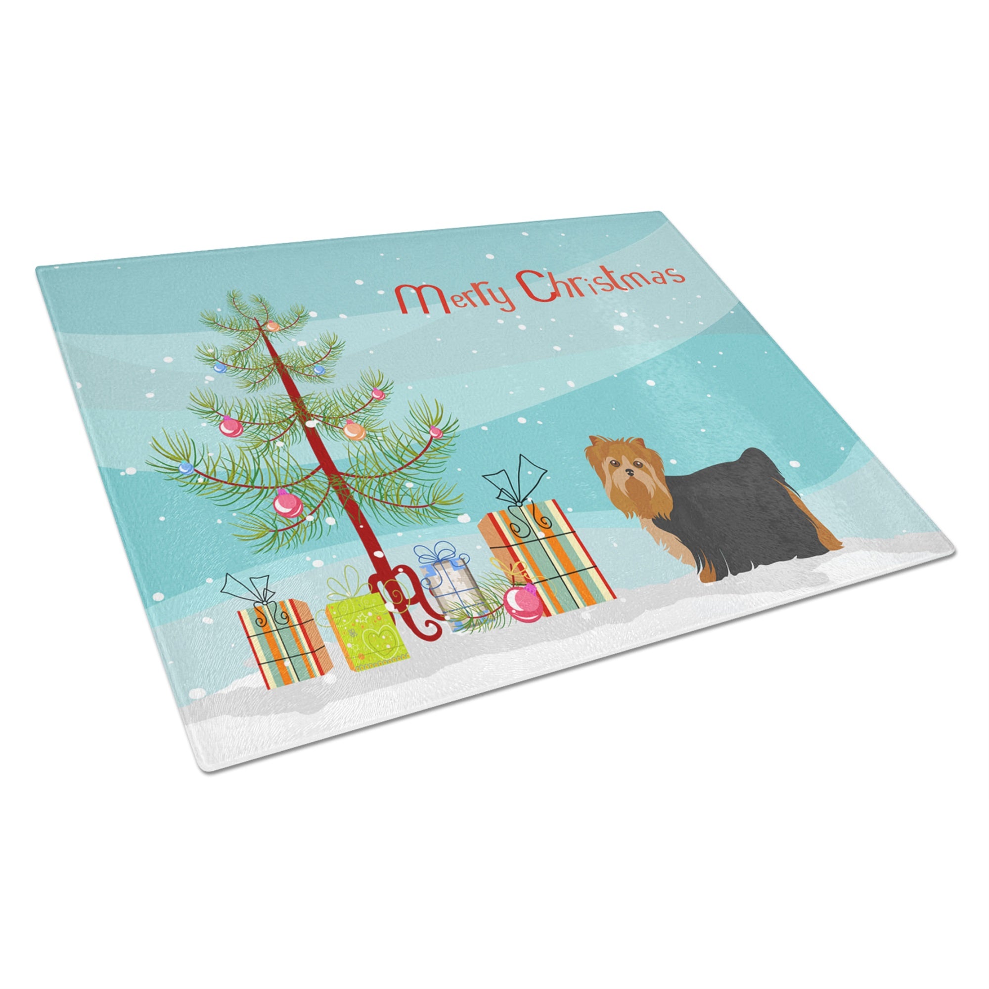 Yorkshire Terrier Christmas Tree Glass Cutting Board Large