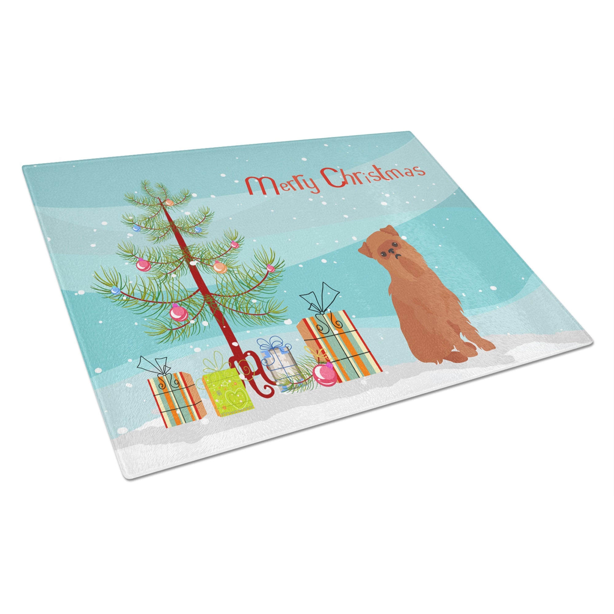 Brussels Griffon Christmas Tree Glass Cutting Board Large