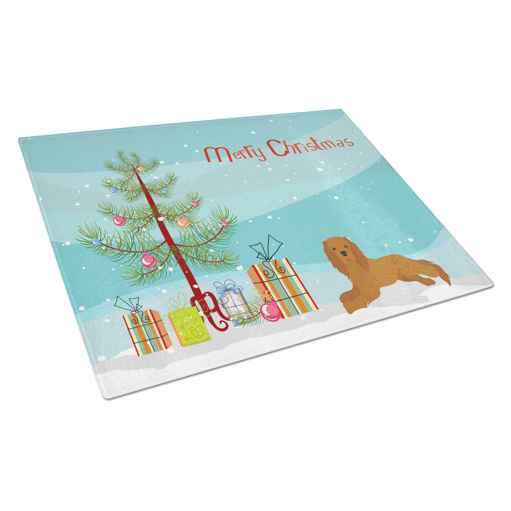 Ruby Cavalier King Charles Spaniel Christmas Tree Glass Cutting Board Large