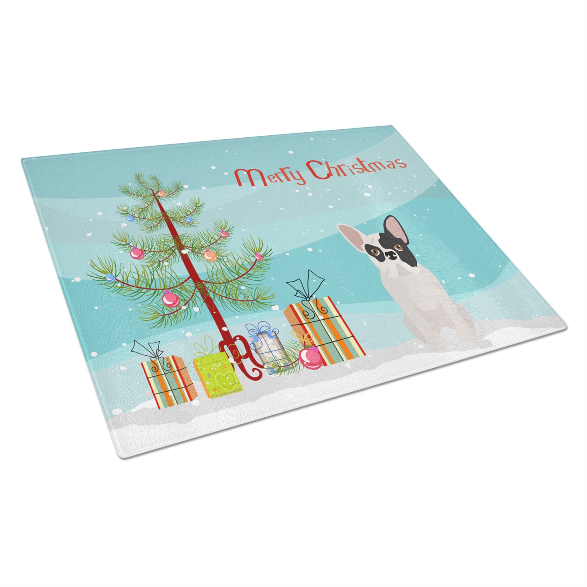 Black And White French Bulldog Christmas Tree Glass Cutting Board Large