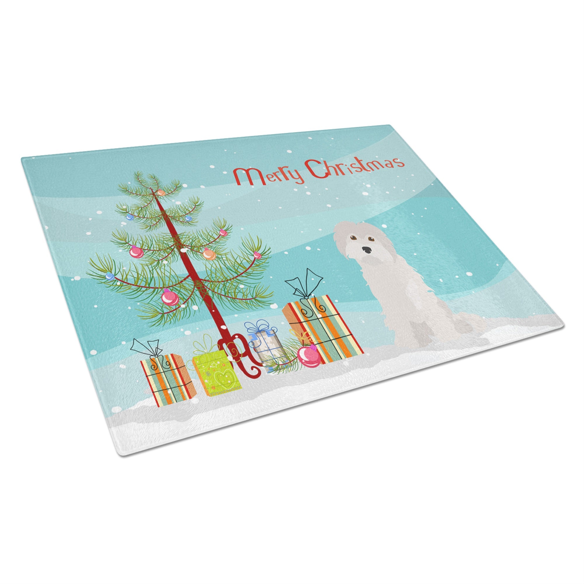 Maltese #2 Christmas Tree Glass Cutting Board Large