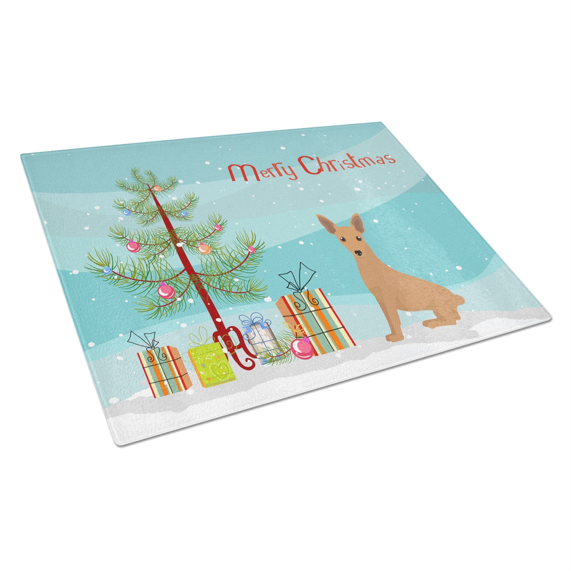 Miniature Pinscher Christmas Tree Glass Cutting Board Large