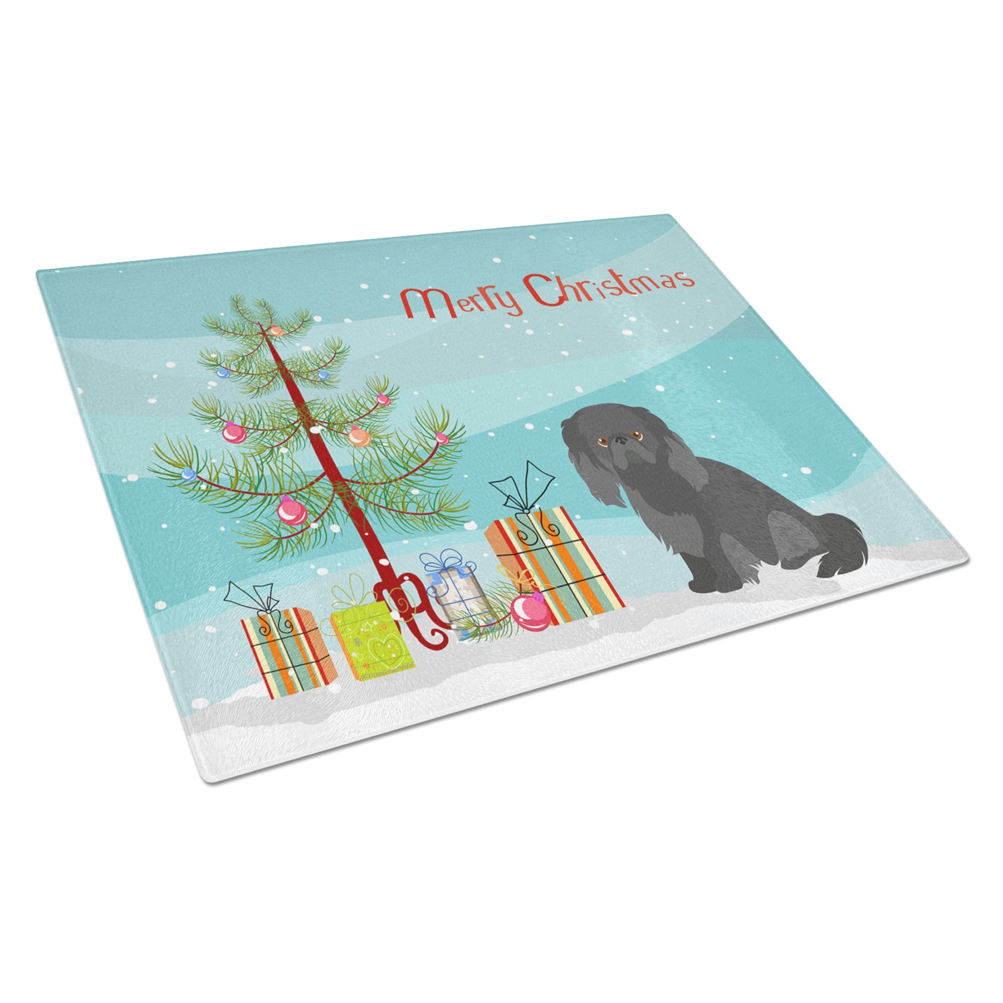 Pekingese Christmas Tree Glass Cutting Board Large