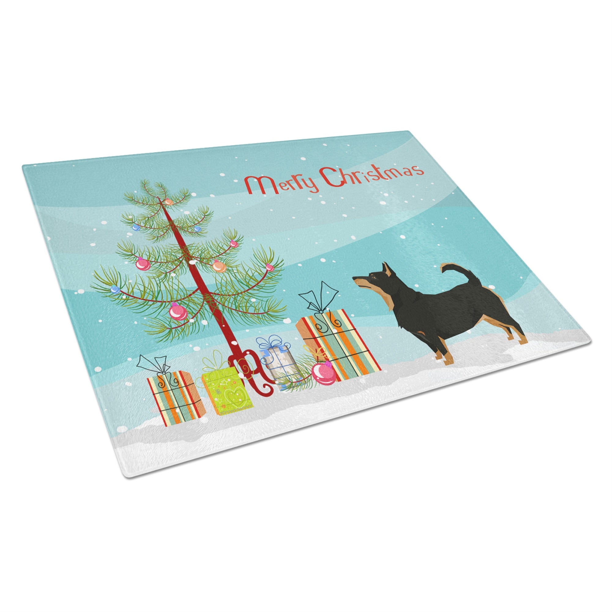 Lancashire Terrier Christmas Tree Glass Cutting Board Large