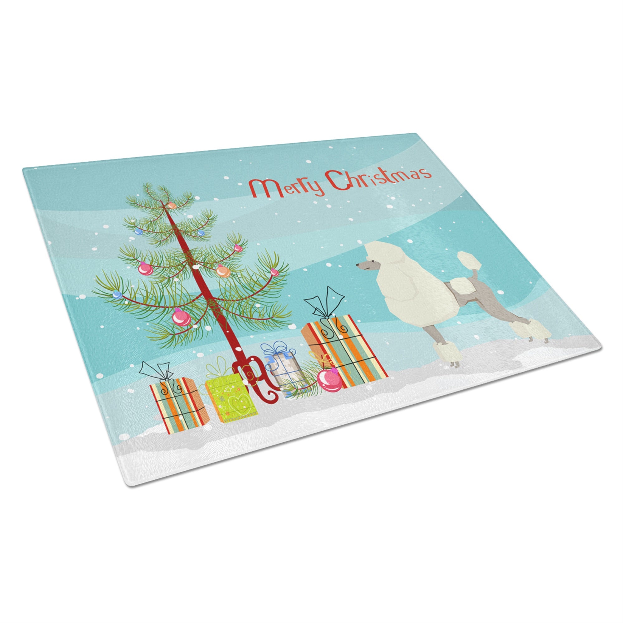 Poodle Christmas Tree Glass Cutting Board Large