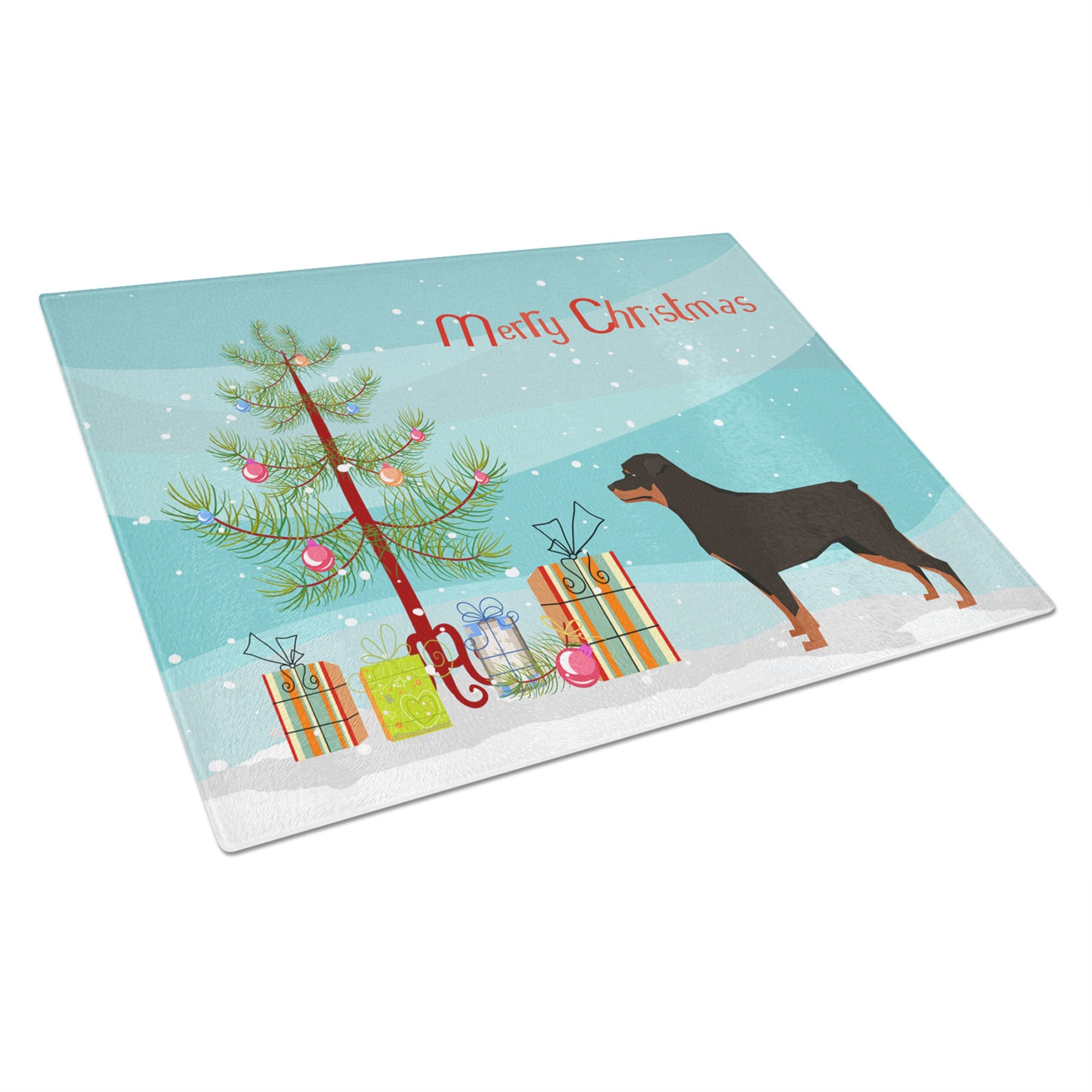 Rottweiler Christmas Tree Glass Cutting Board Large