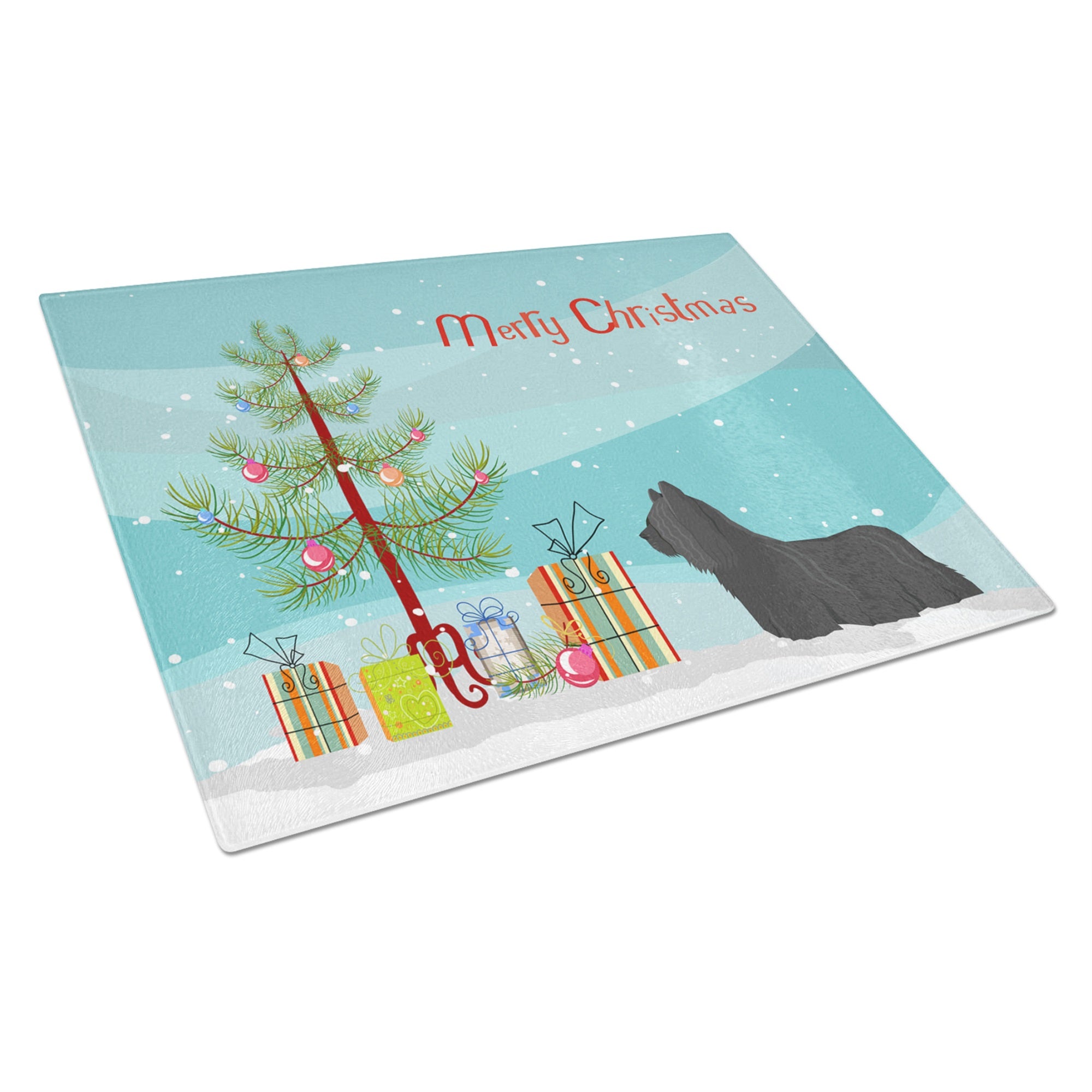 Skye Terrier Christmas Tree Glass Cutting Board Large