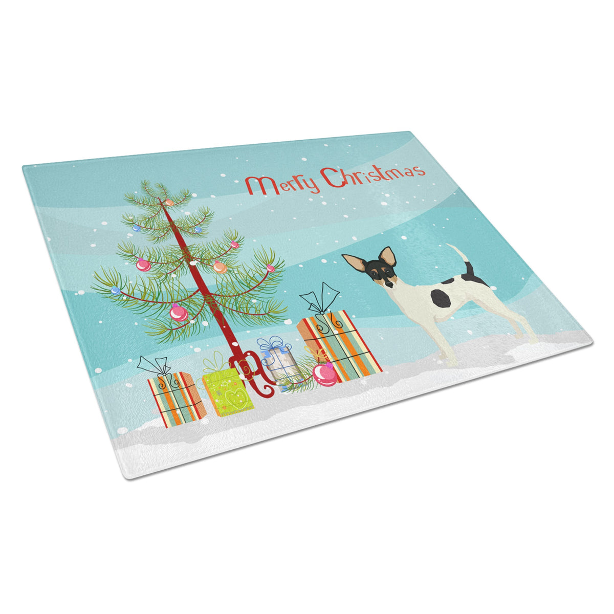 Toy Fox Terrier Christmas Tree Glass Cutting Board Large