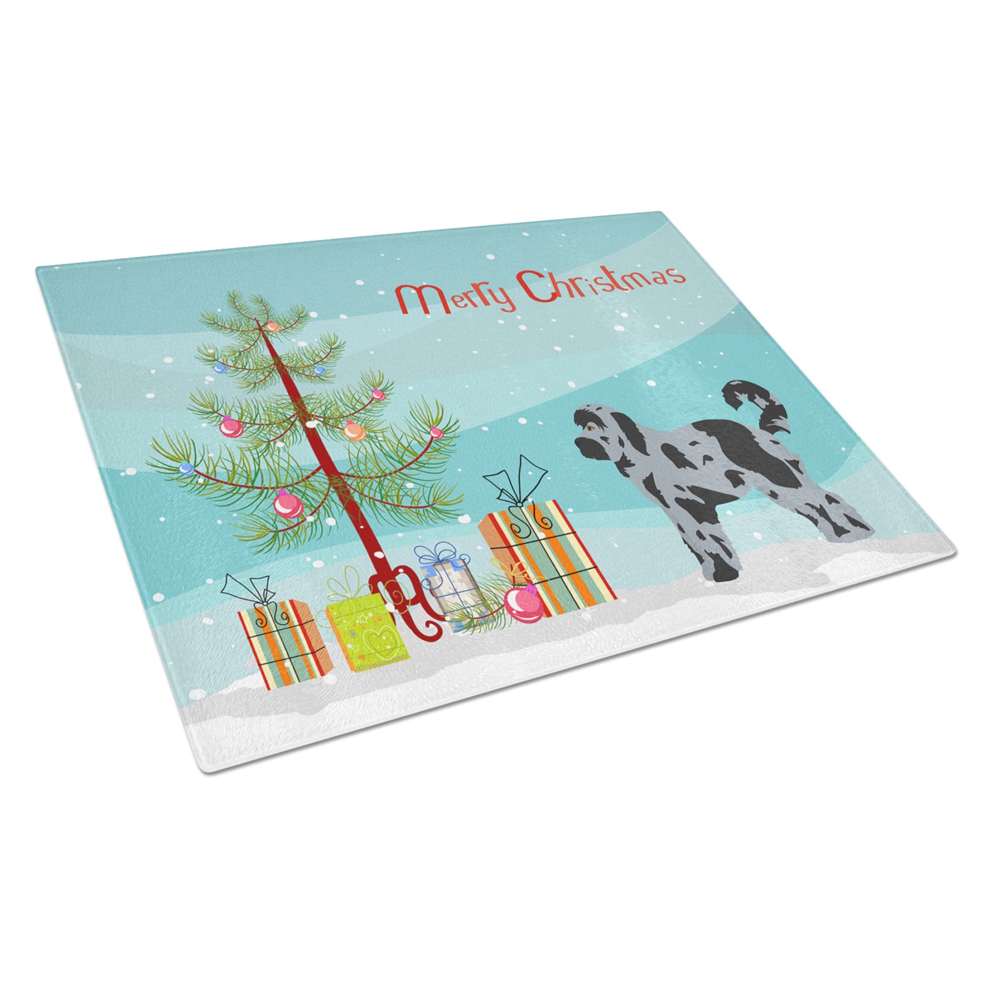 Aussiedoodle #2 Christmas Tree Glass Cutting Board Large