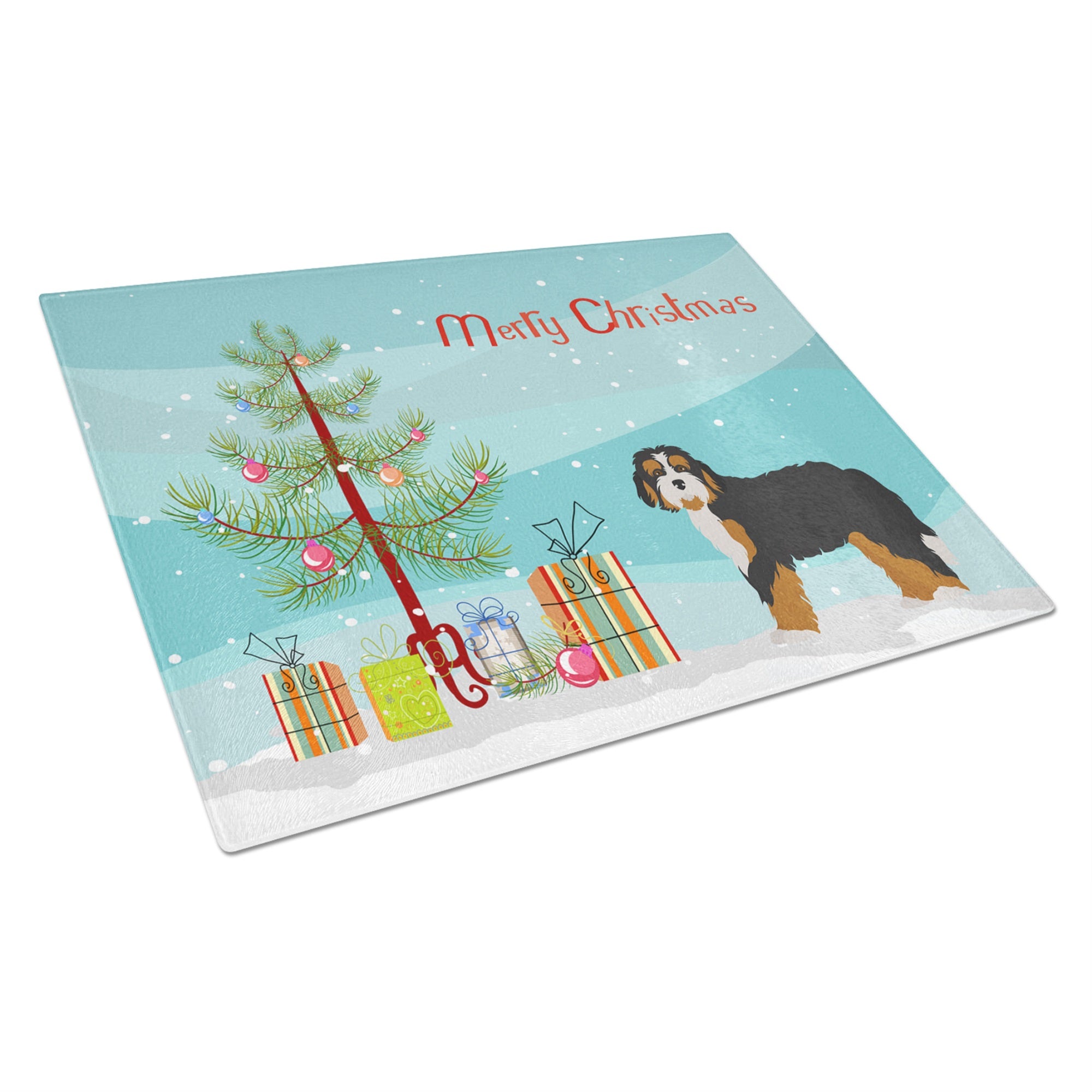 Bernedoodle Christmas Tree Glass Cutting Board Large