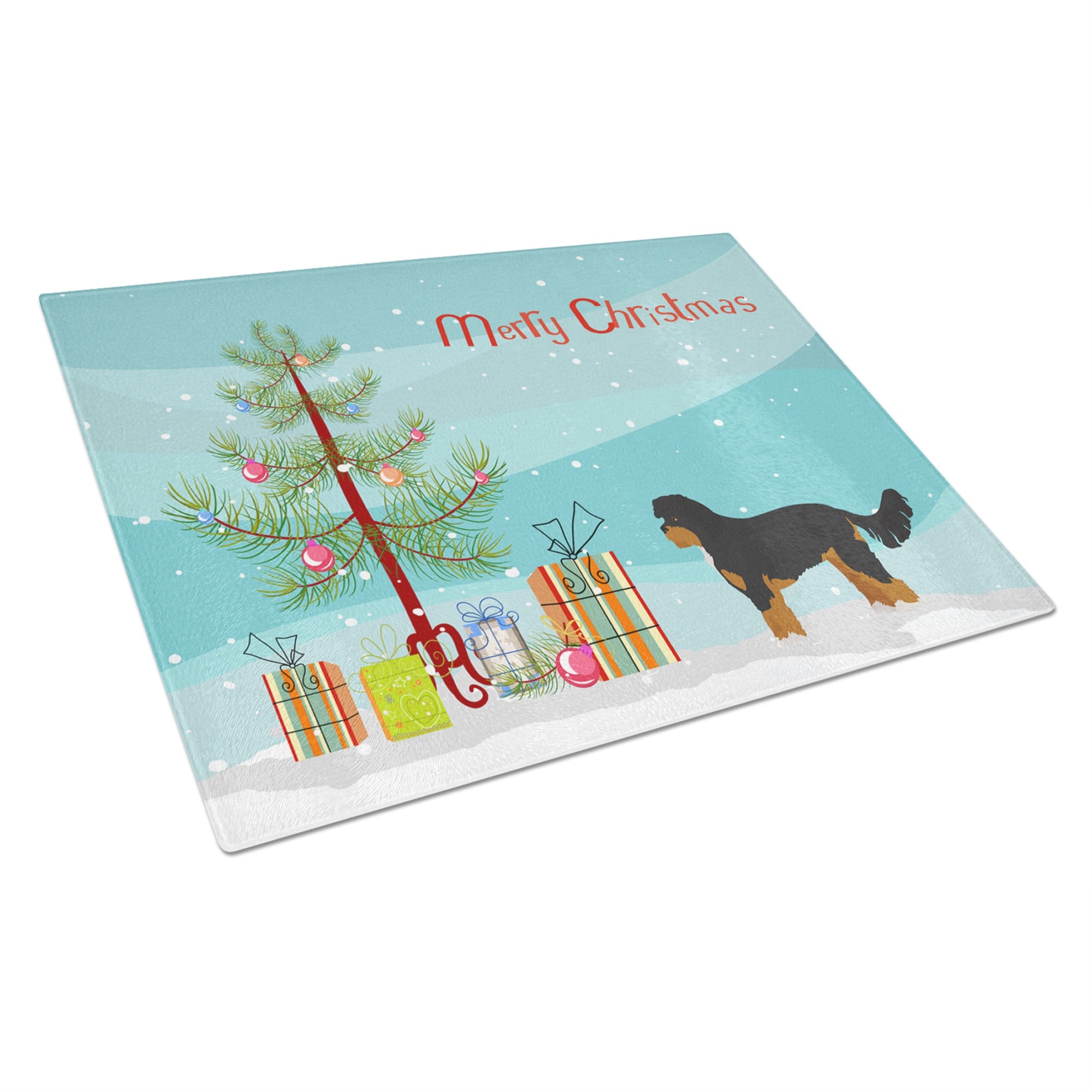 Black And Tan Cavapoo Christmas Tree Glass Cutting Board Large