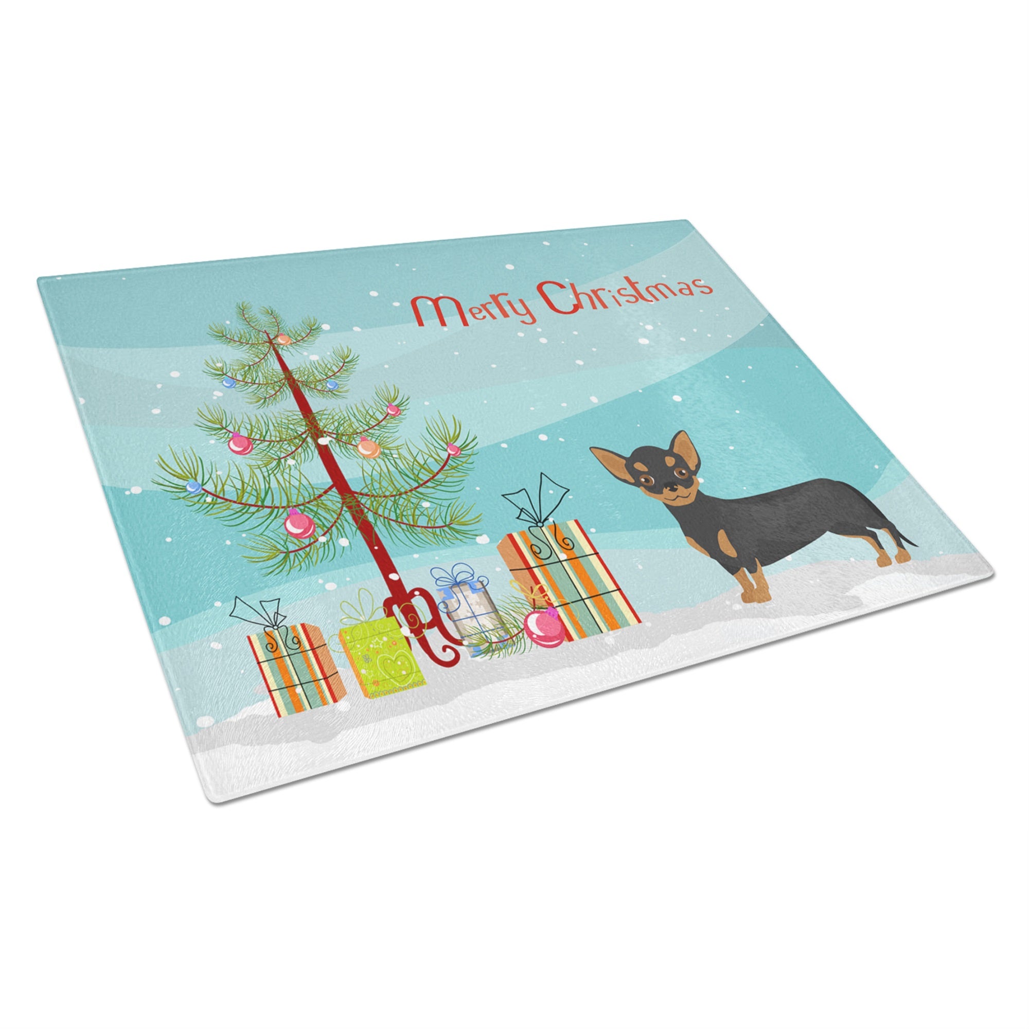 Black And Tan Chiweenie Christmas Tree Glass Cutting Board Large
