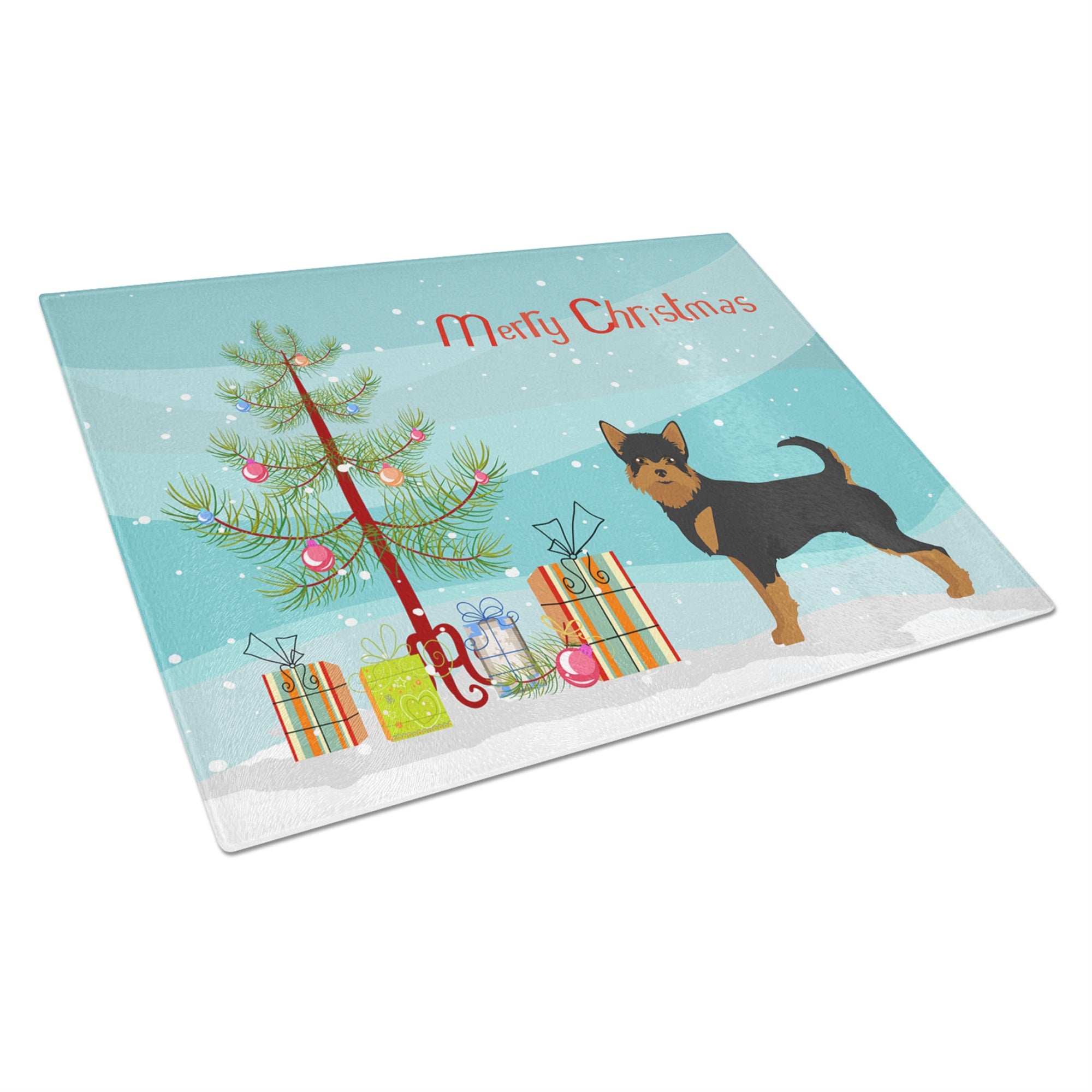 Black And Tan Chorkie Christmas Tree Glass Cutting Board Large