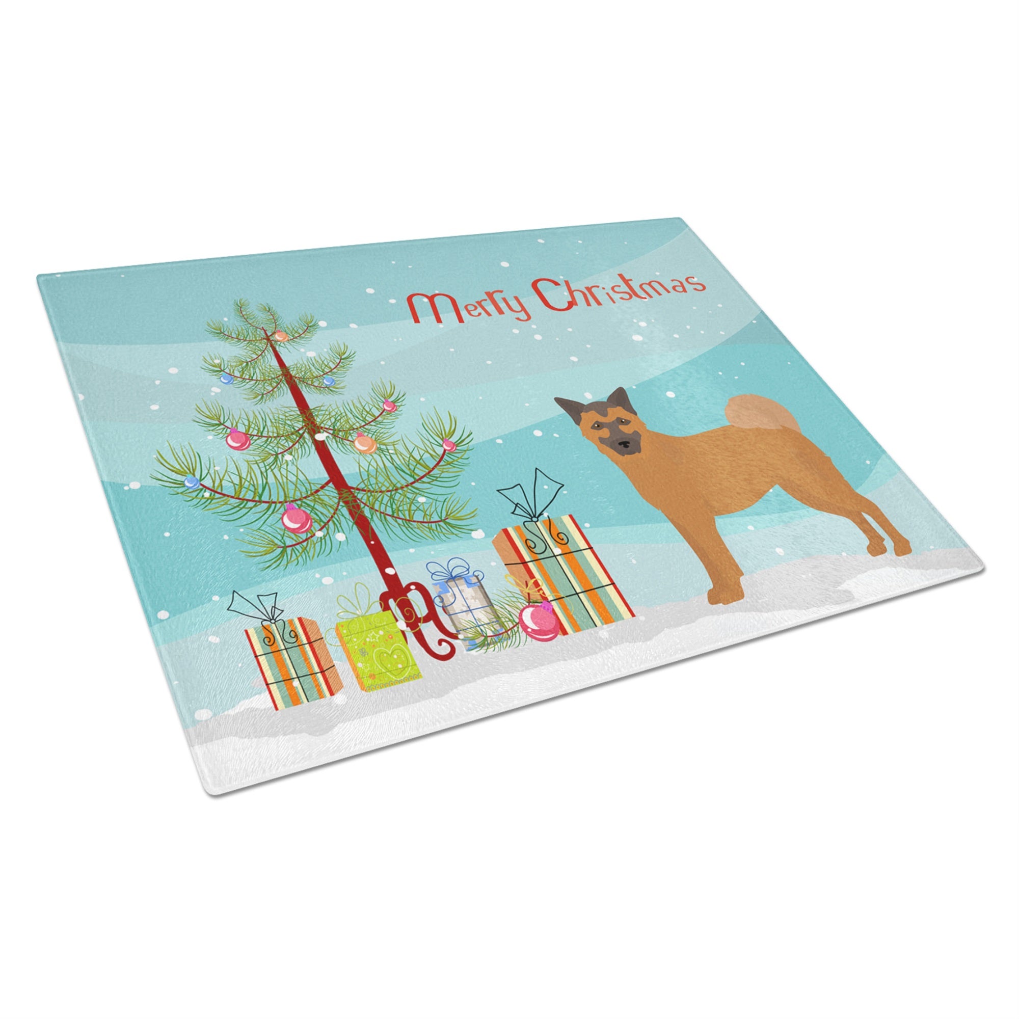 Chow Shepherd Christmas Tree Glass Cutting Board Large