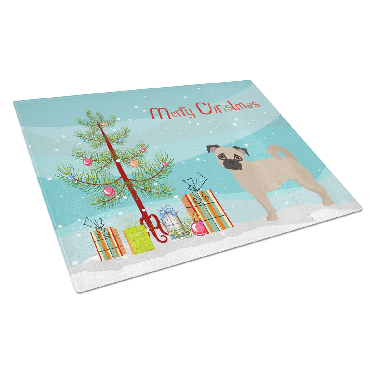 Fawn Chug Christmas Tree Glass Cutting Board Large