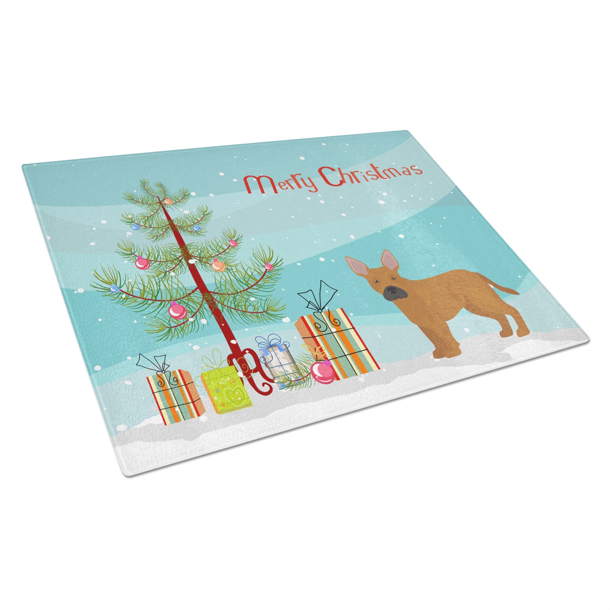 Tan French Bulldog Pit Bull Mix Christmas Tree Glass Cutting Board Large